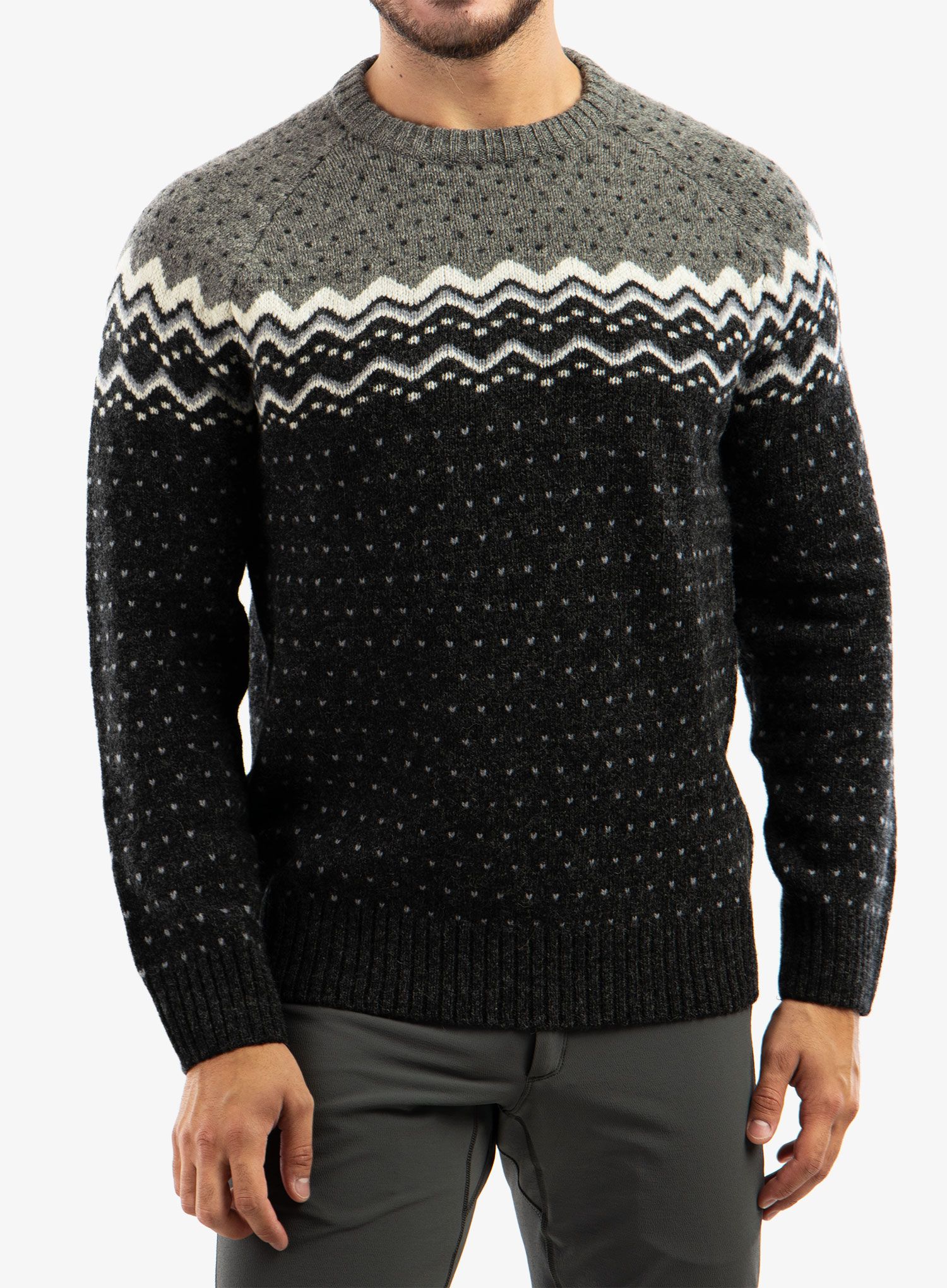 Svetr Fjallraven Ovik Knit Sweater - dark grey/grey