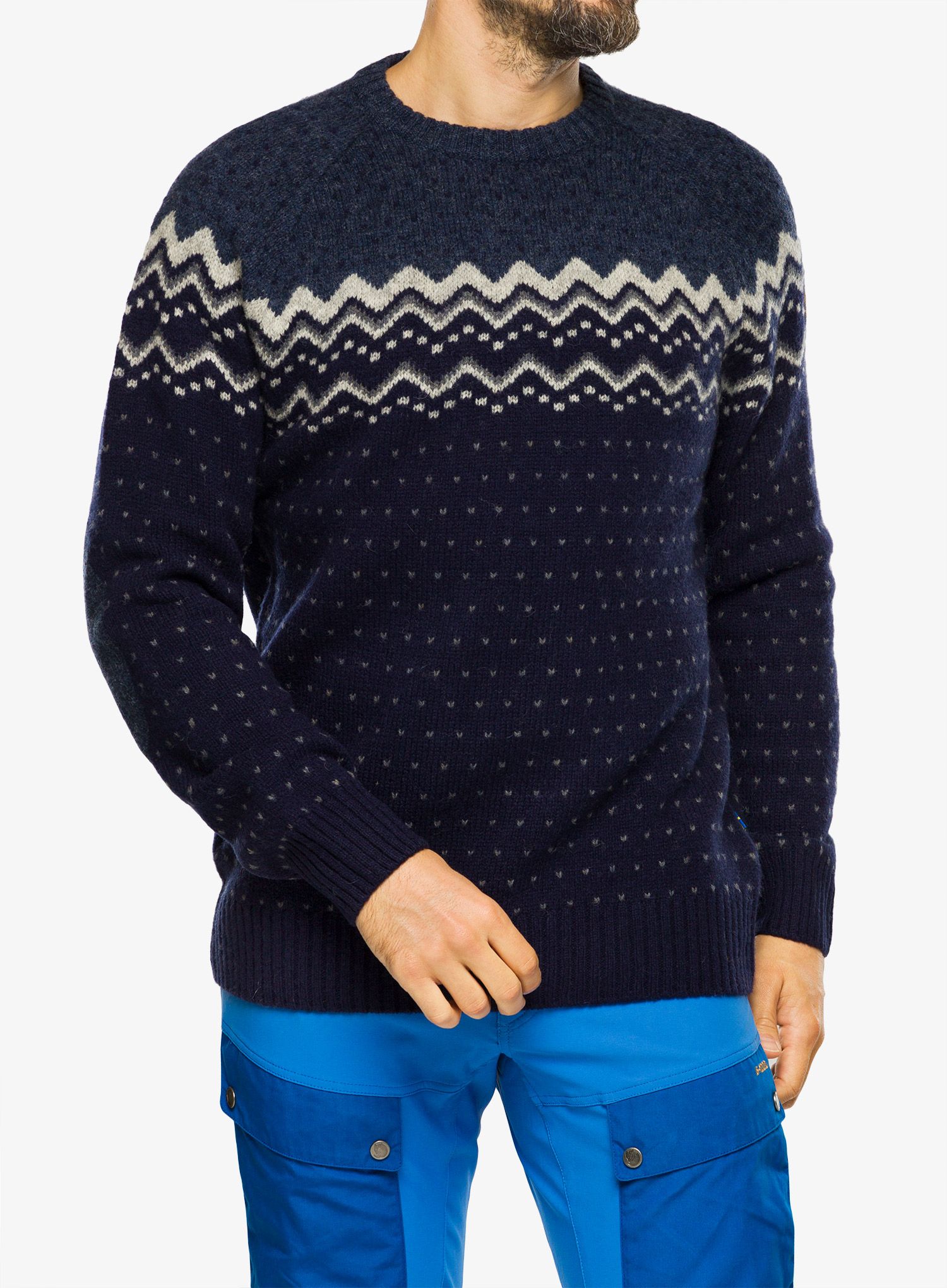 Svetr Fjallraven Ovik Knit Sweater - dark navy/mountain blue