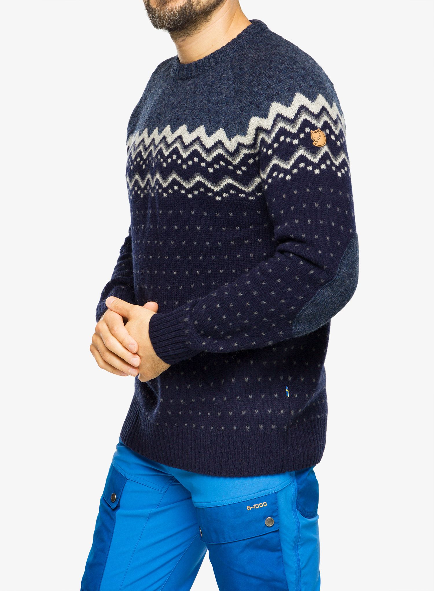 Svetr Fjallraven Ovik Knit Sweater - dark navy/mountain blue
