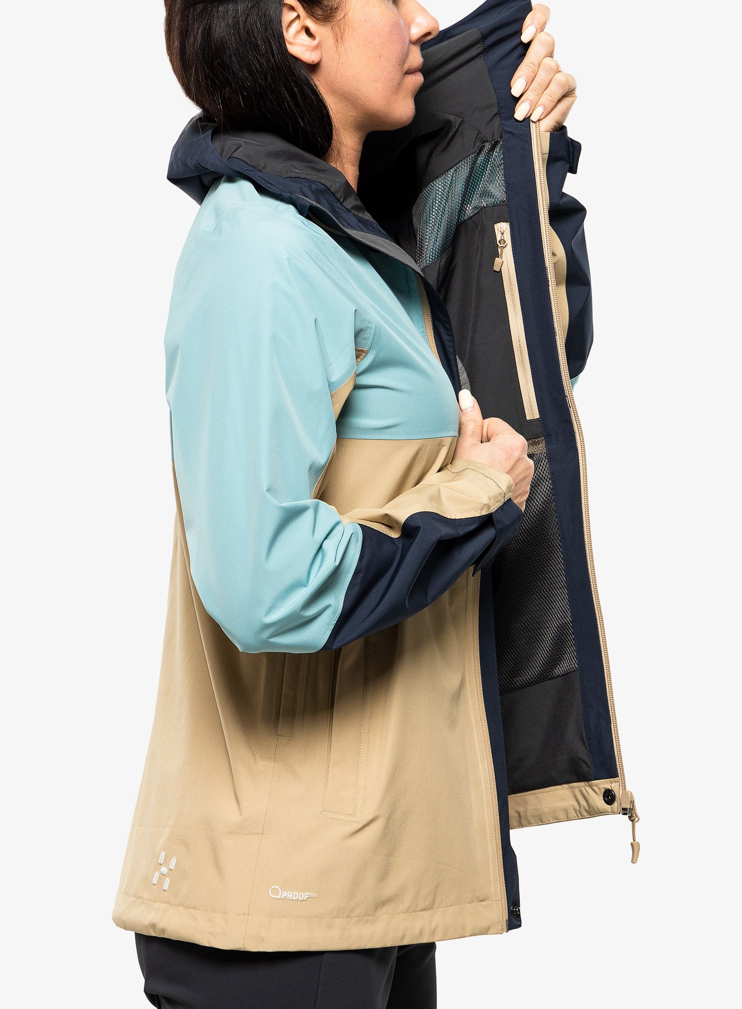 Dámská bunda do deště Haglofs Finch Proof Jacket - sand/blue