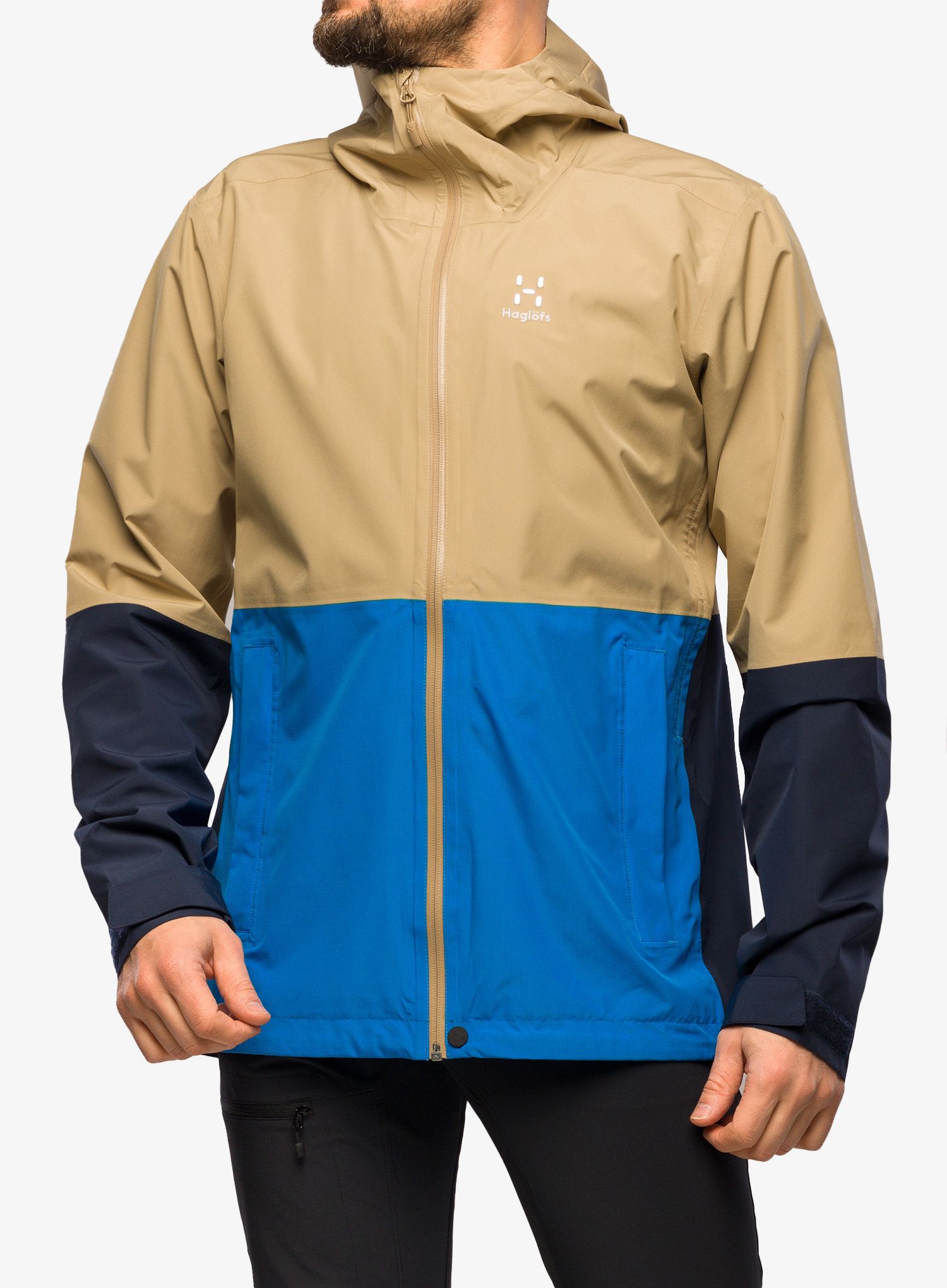 Pánská bunda do deště Haglofs Finch Proof Jacket - sand/tarn blue