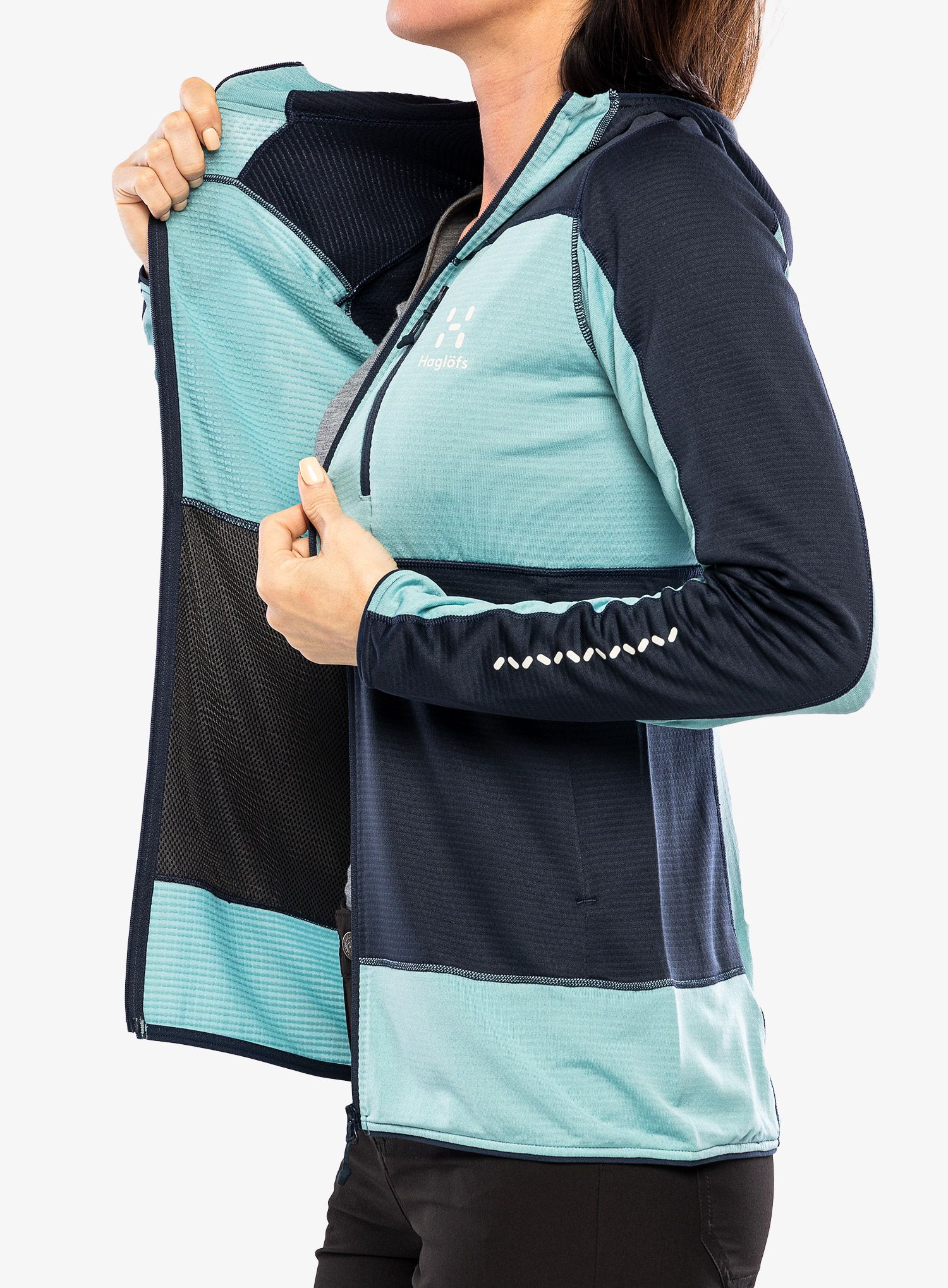 Dámská mikina s kapucí Haglofs L.I.M Mid Fast Hood - tarn blue/frost blue