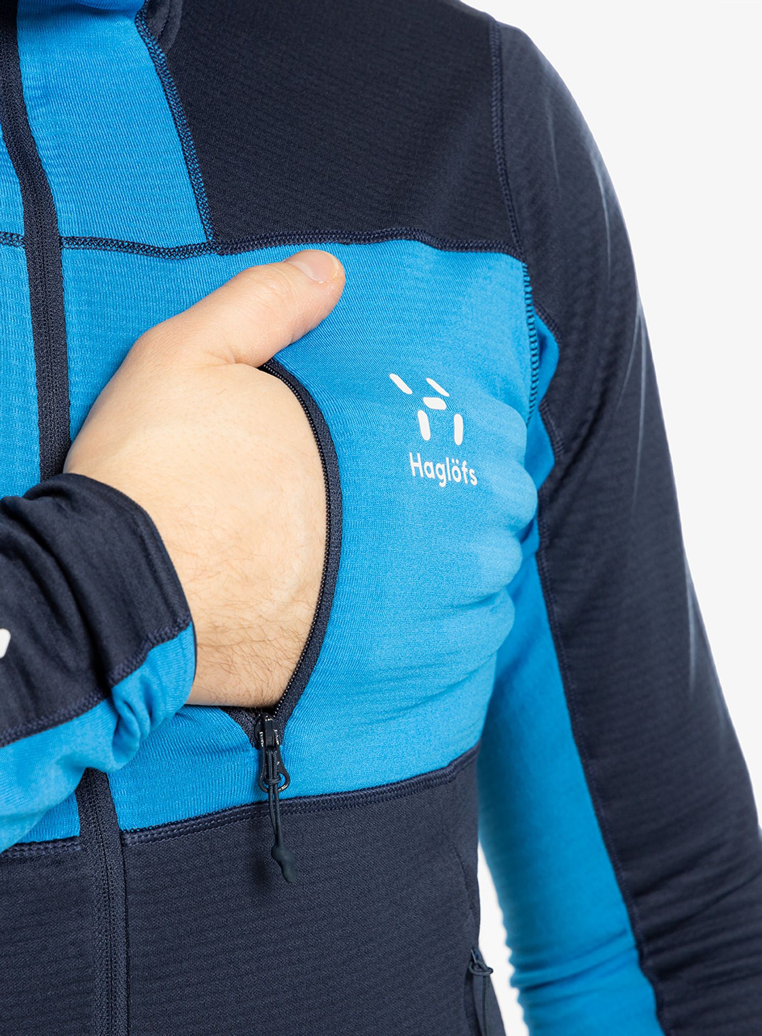 Mikina s kapucí Haglofs L.I.M Mid Fast Hood - tarn blue/nordic blue