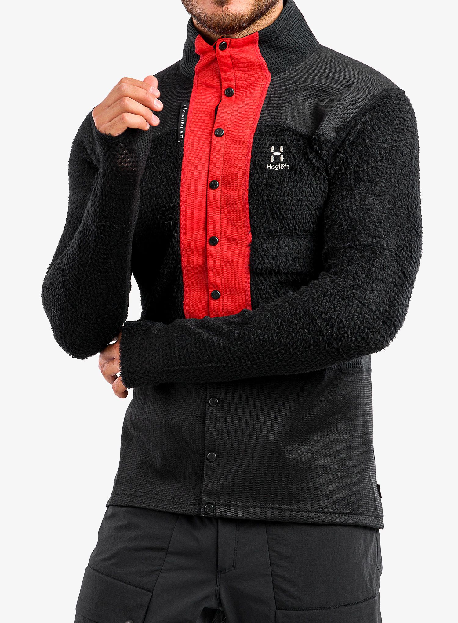 Fleece mikina pánská Haglofs L.I.M ZT Sync 2 Mid Jacket - black/zenith red