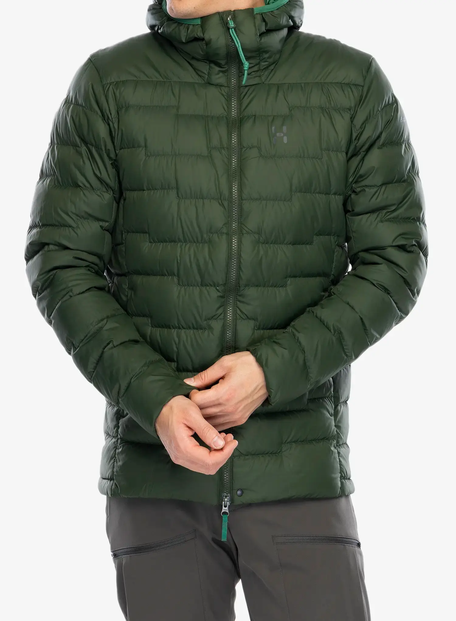 Péřová bunda Haglofs ROC Flash Down Hood - seaweed green