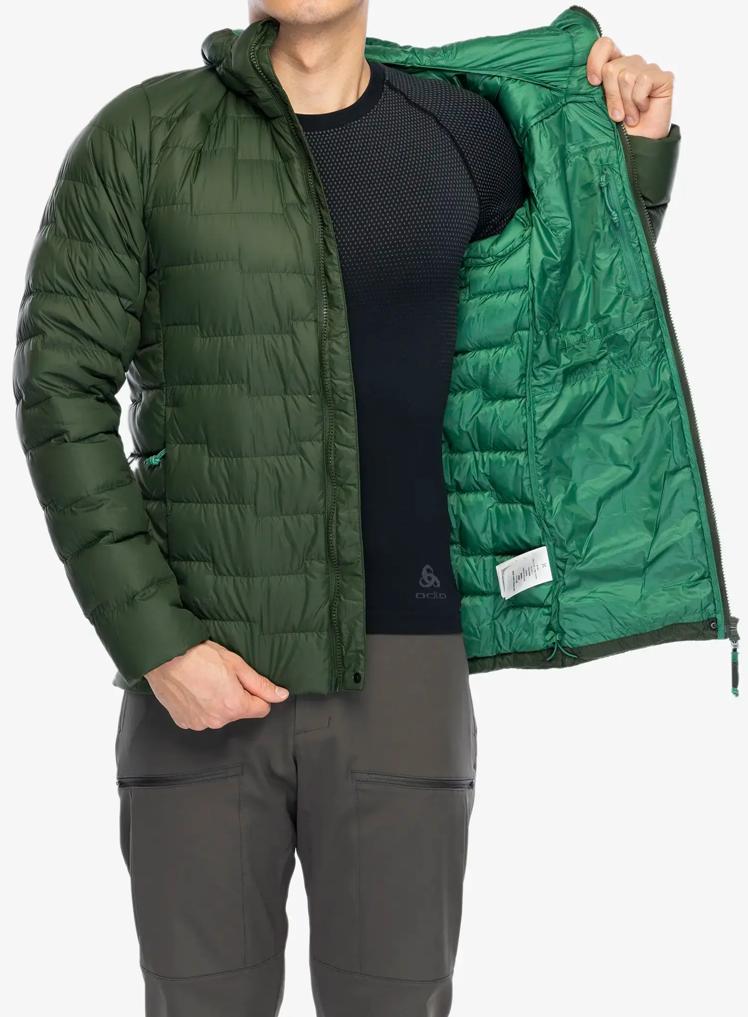 Péřová bunda Haglofs ROC Flash Down Hood - seaweed green