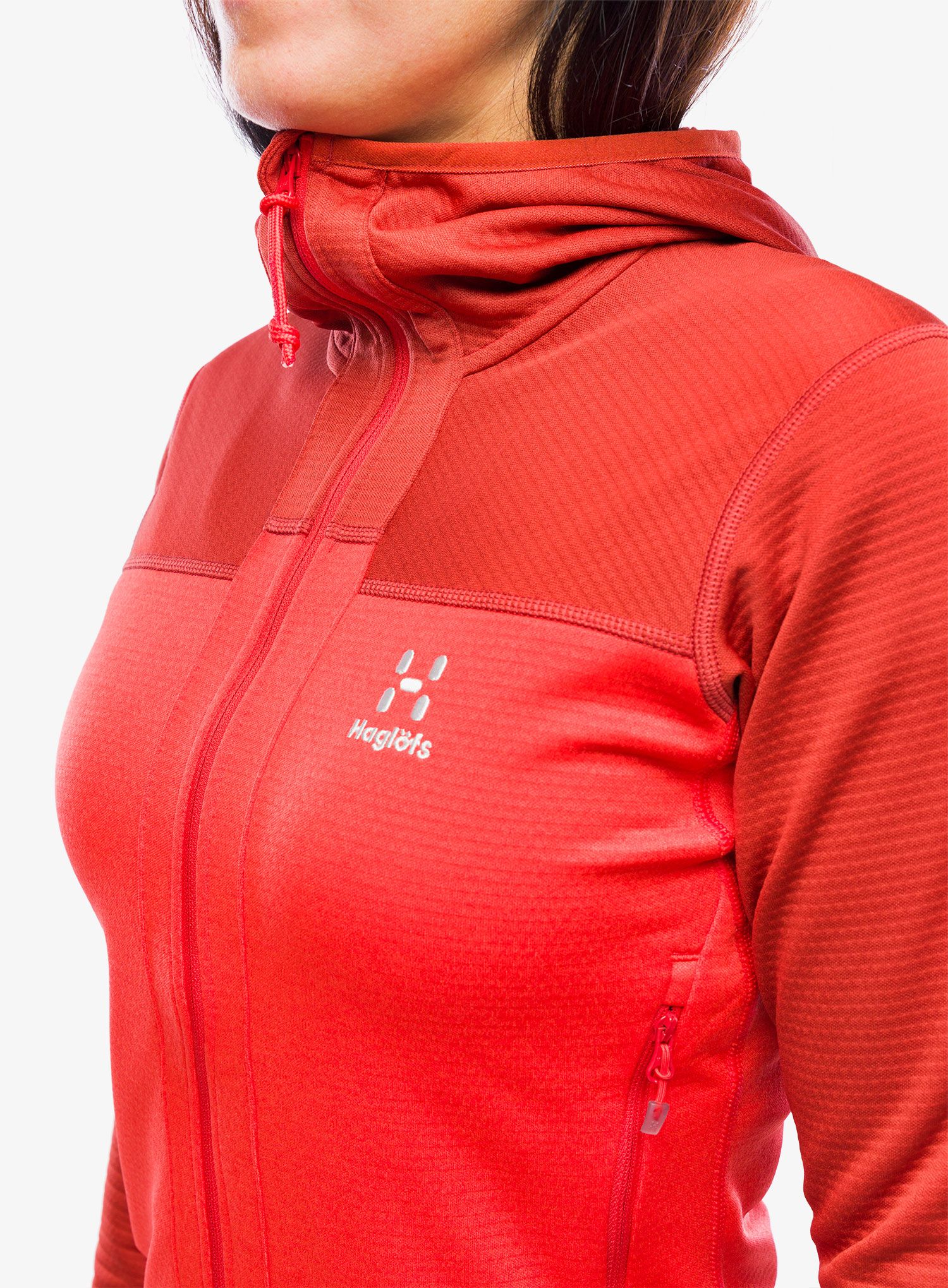 Fleece mikina dámská Haglofs ROC Flash Mid Hood - corrosion/poppy red