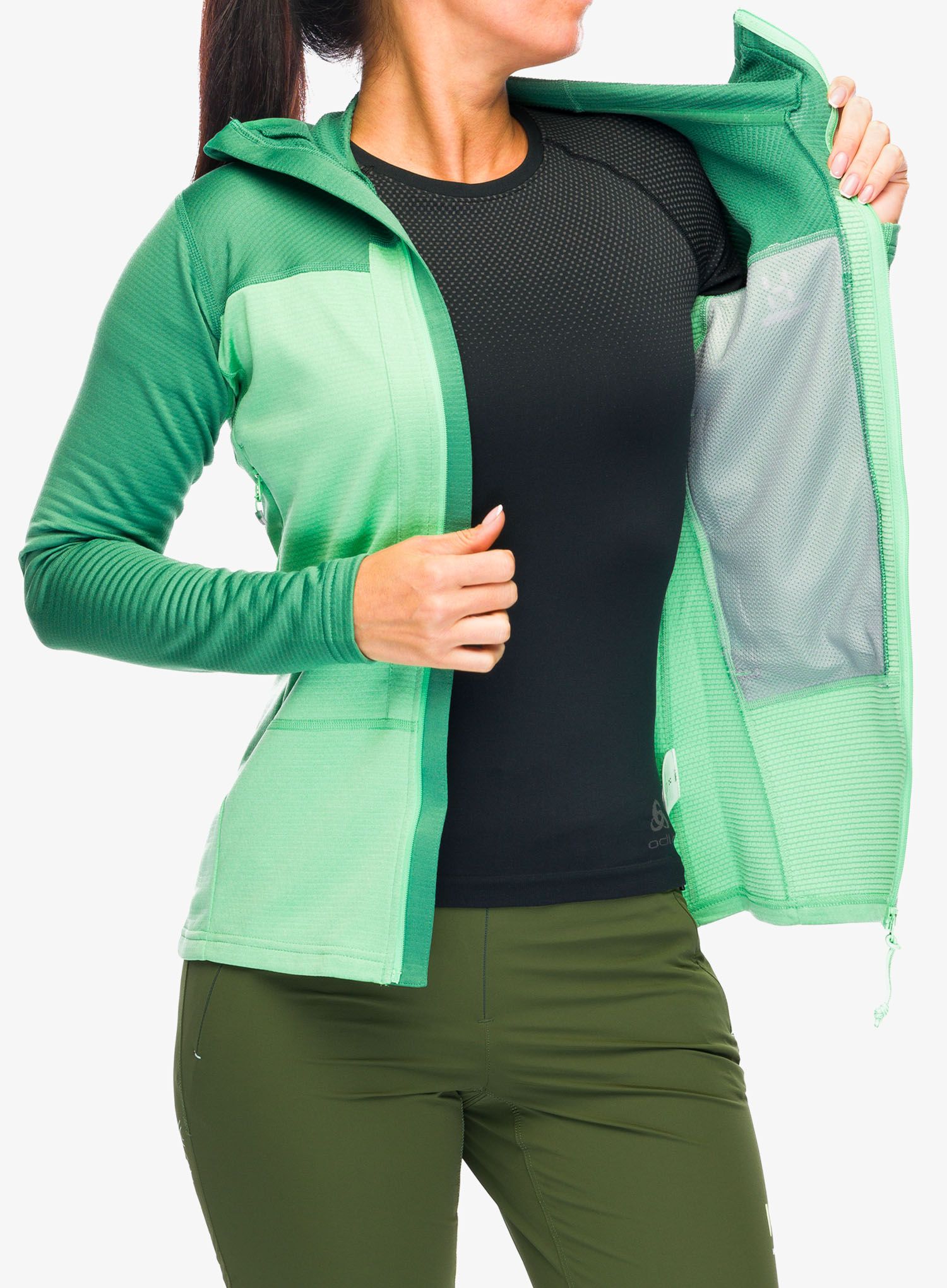 Mikina s kapucí Haglofs ROC Flash Mid Hood - dk jelly green/mint stone