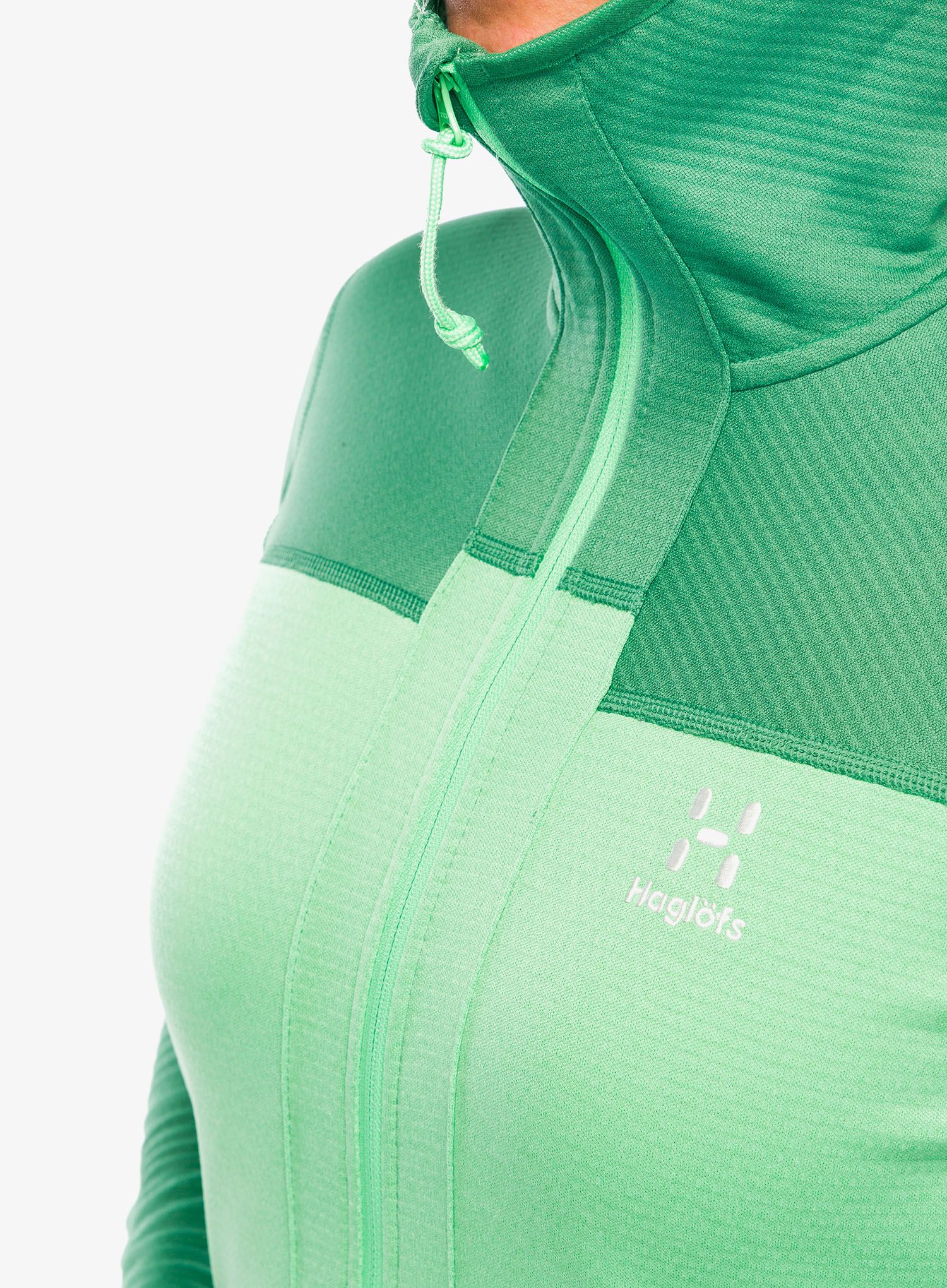 Mikina s kapucí Haglofs ROC Flash Mid Hood - dk jelly green/mint stone