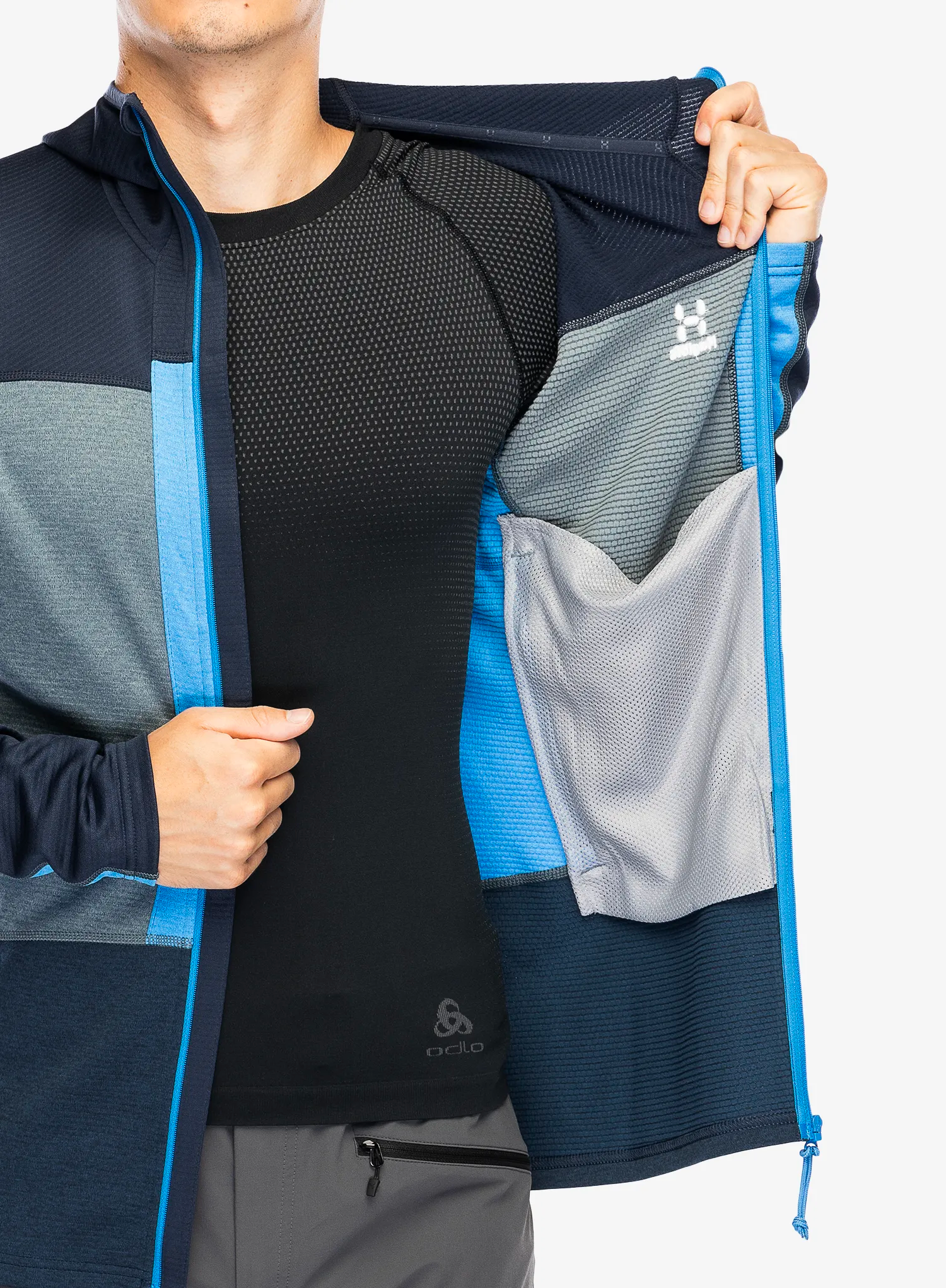 Mikina s kapucí Haglofs ROC Flash Mid Hood - tarn blue/steel blue