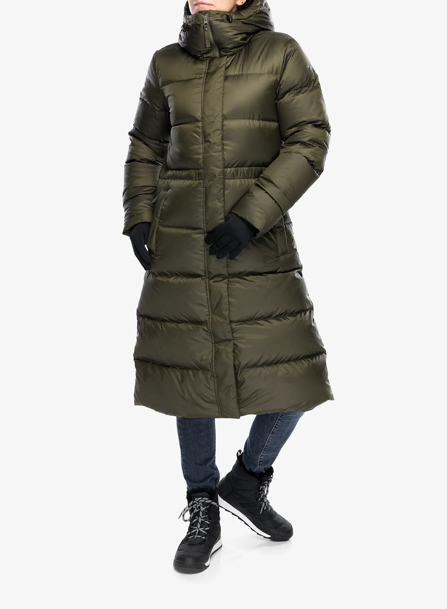 Dámský péřový kabát Helly Hansen Essence Long Down Coat - utility green/snow