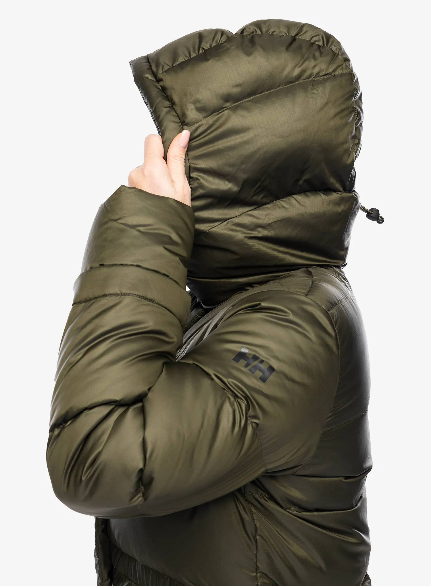 Dámský péřový kabát Helly Hansen Essence Long Down Coat - utility green/snow