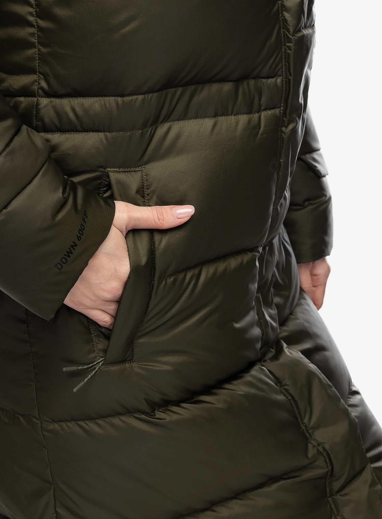 Dámský péřový kabát Helly Hansen Essence Long Down Coat - utility green/snow