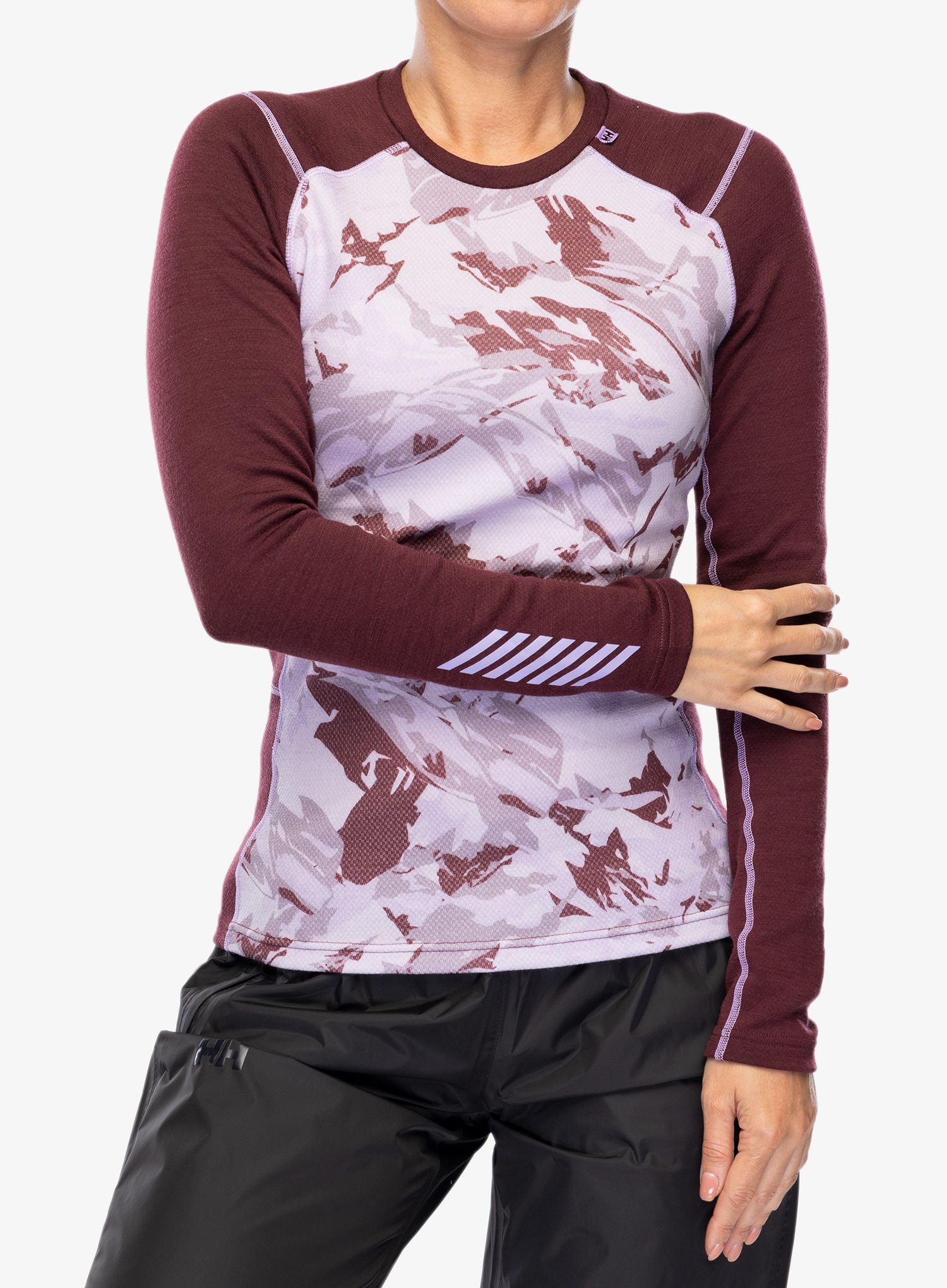 Funkční mikina dámská Helly Hansen LIFA Merino Midweight Graphic Crew - hickory/coral almond