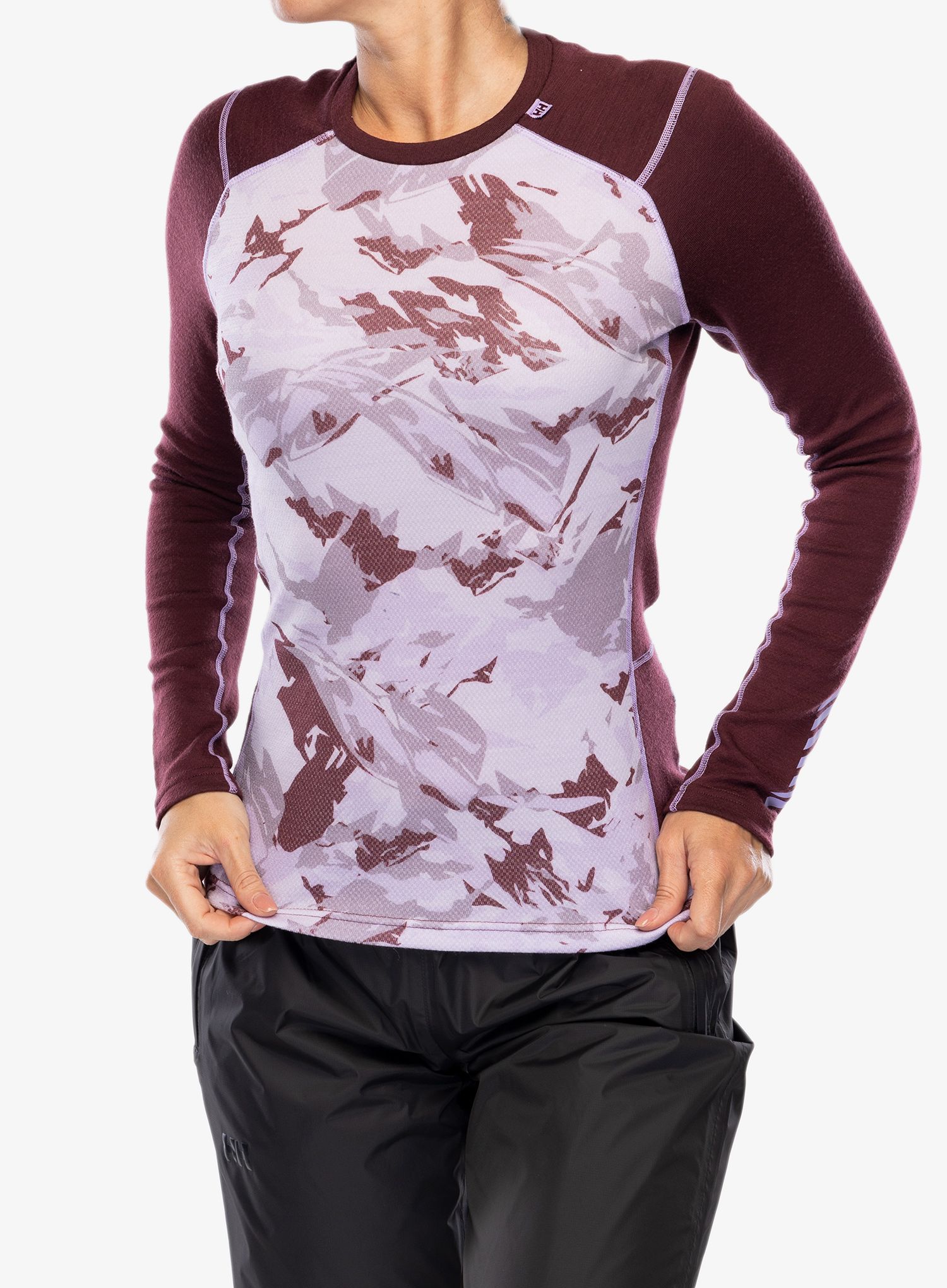 Funkční mikina dámská Helly Hansen LIFA Merino Midweight Graphic Crew - hickory/coral almond