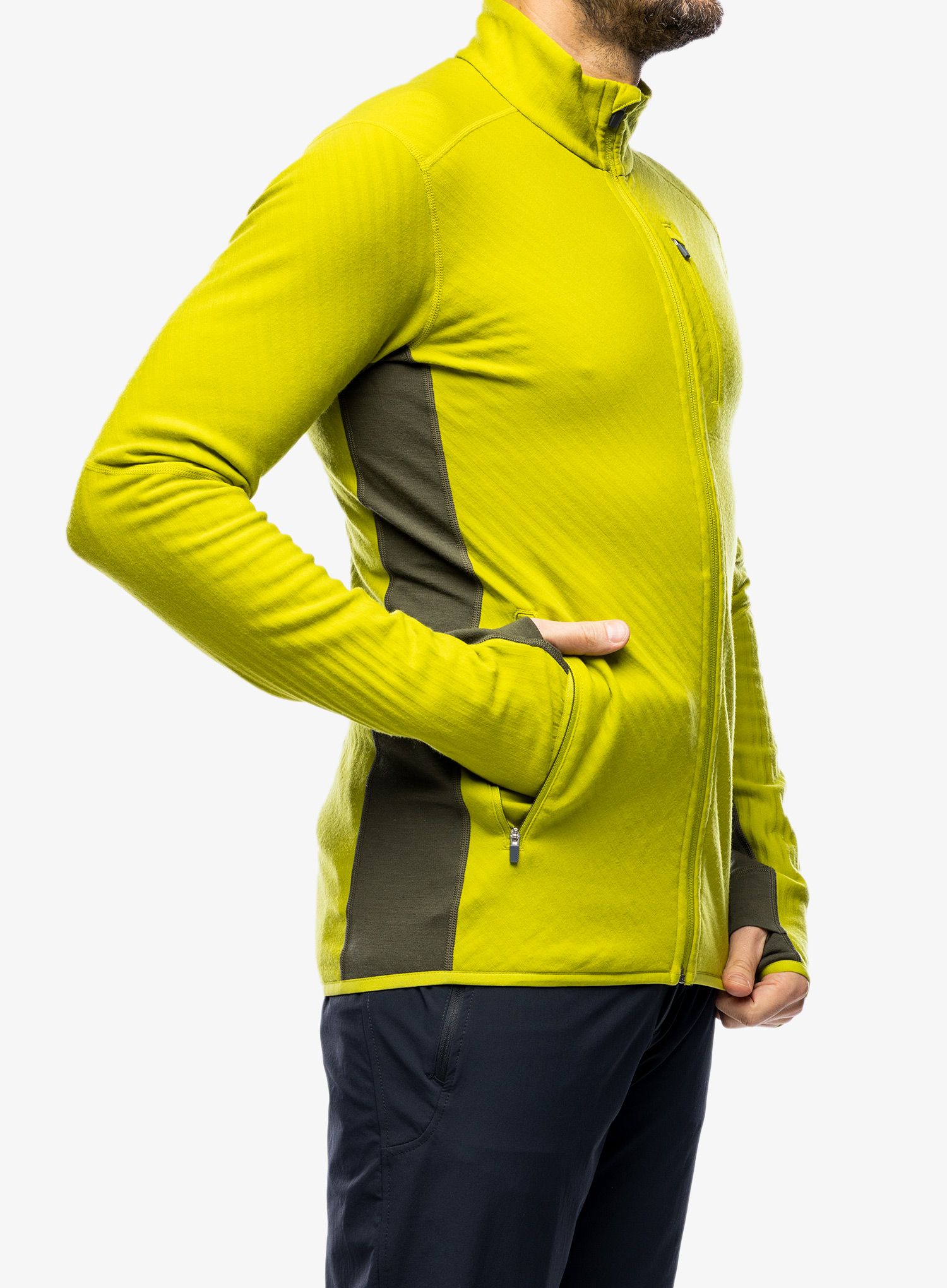 Mikina bez kapuce Icebreaker Descender L/S Zip - bio lime/loden