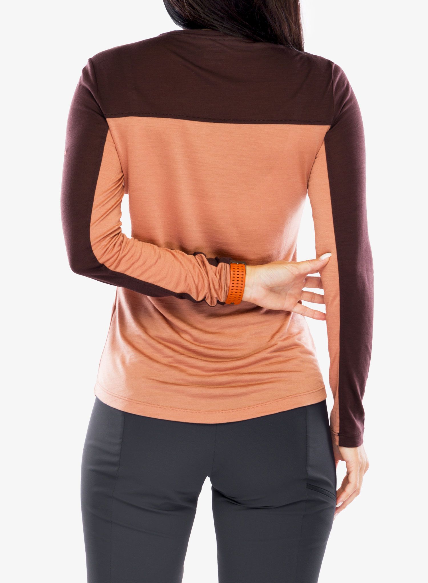 Dámská mikina bez kapuce Icebreaker Merino 125 Cool-Lite Sphere LS Tee - cb cedar wood/bittersweet/cb