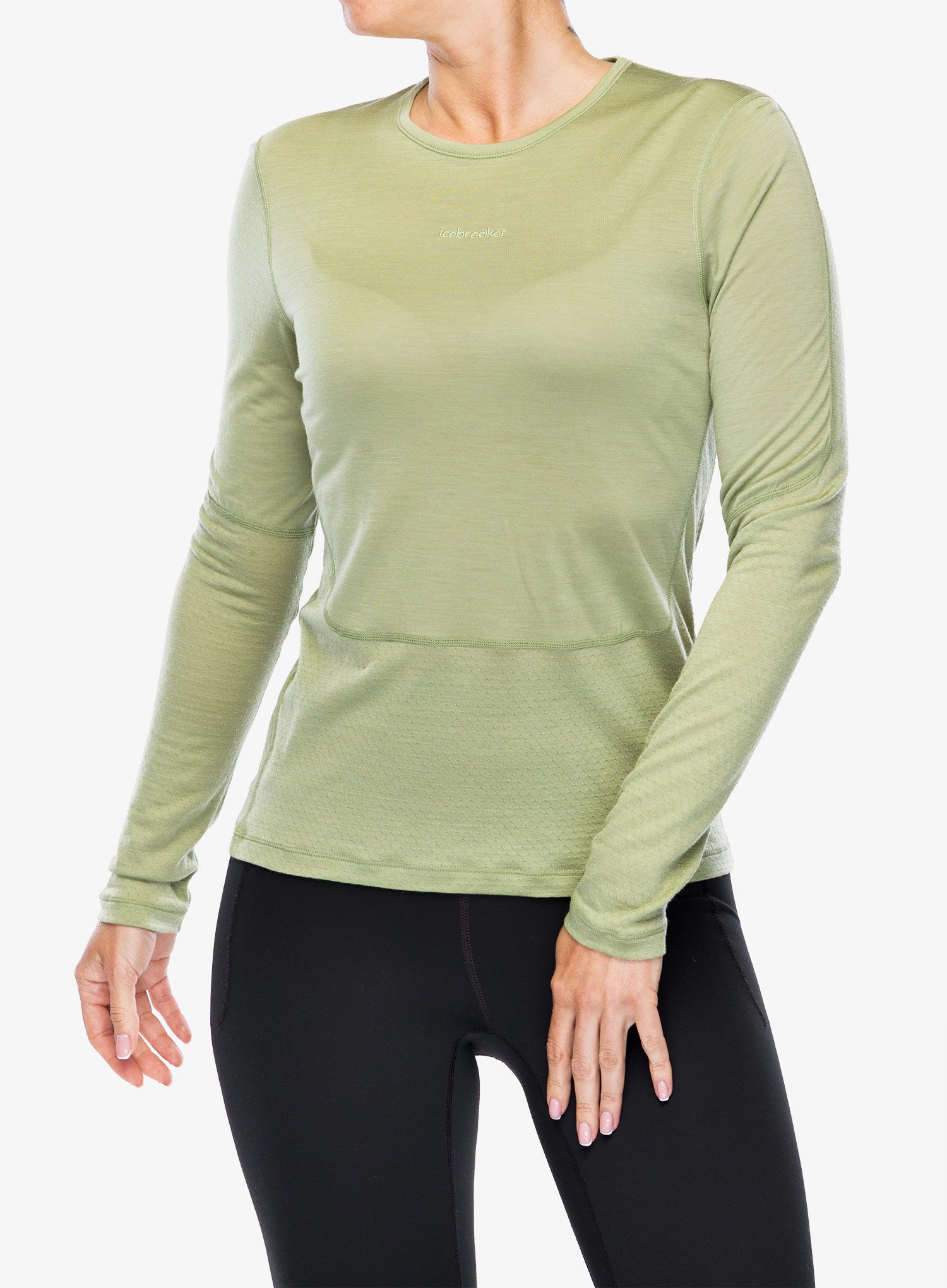 Mikina na běhání dámská Icebreaker Merino 125 ZoneKnit Energy Wind LS Tee - lichen