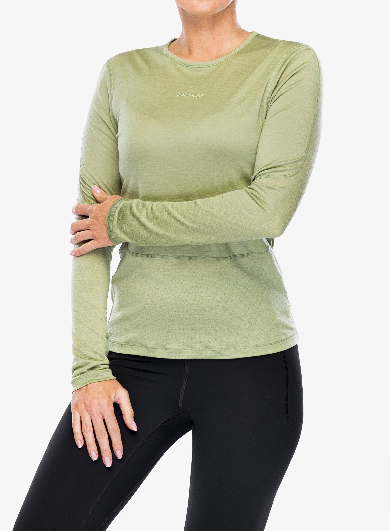 Mikina na běhání dámská Icebreaker Merino 125 ZoneKnit Energy Wind LS Tee - lichen