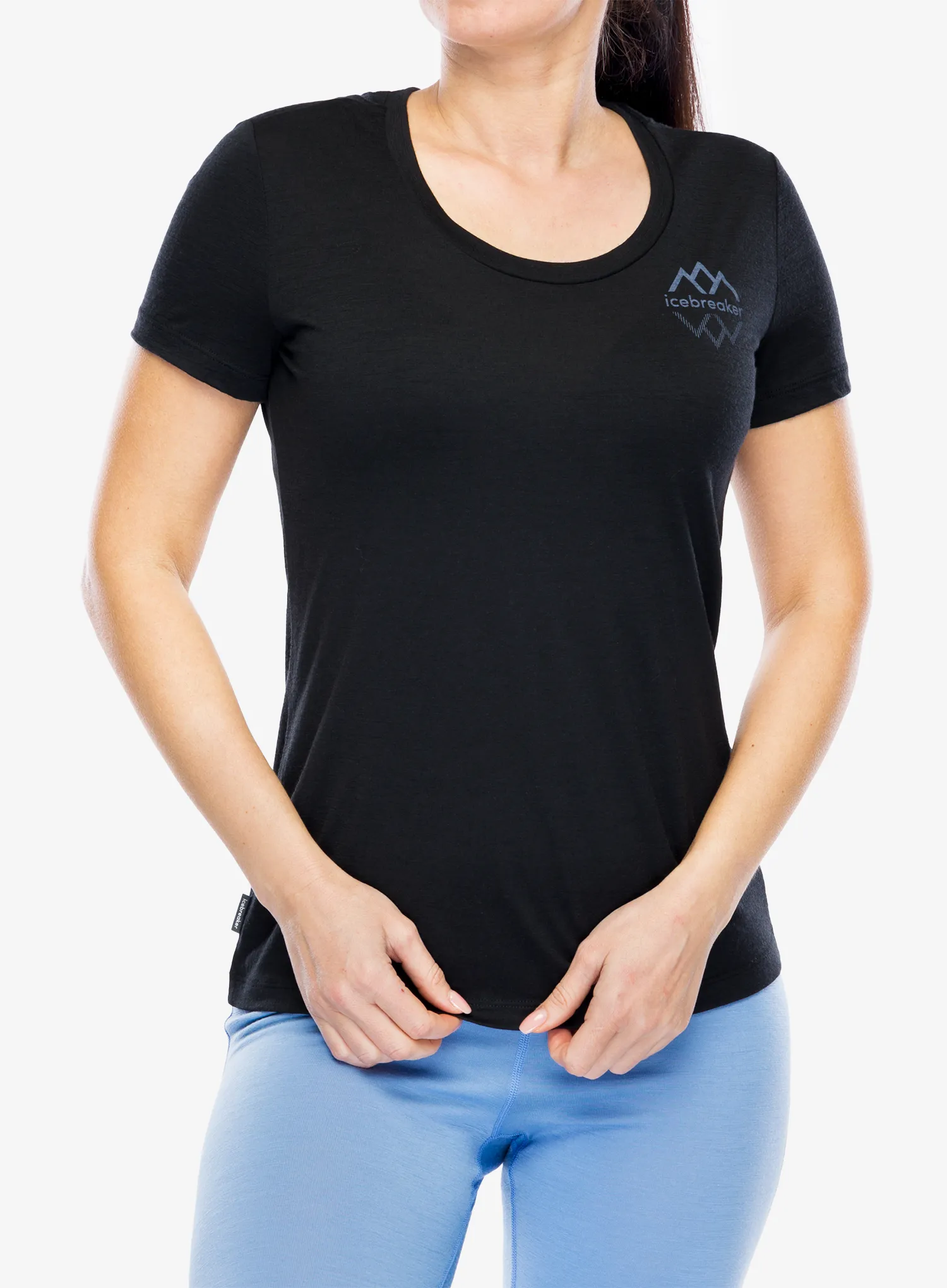 Merino triko dámské Icebreaker Merino 150 Tech Lite III SS Scoop Tee Logo Reflections - black