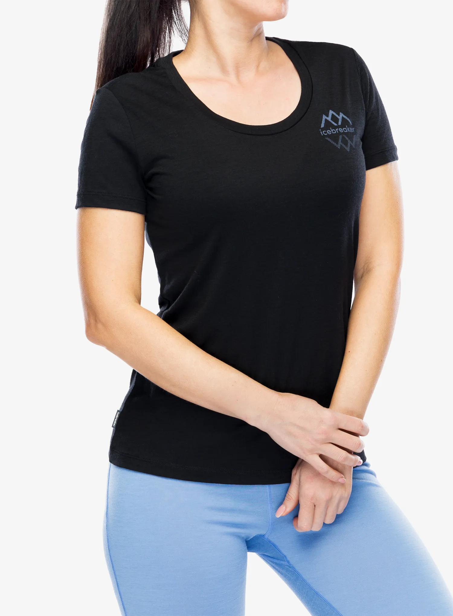 Merino triko dámské Icebreaker Merino 150 Tech Lite III SS Scoop Tee Logo Reflections - black