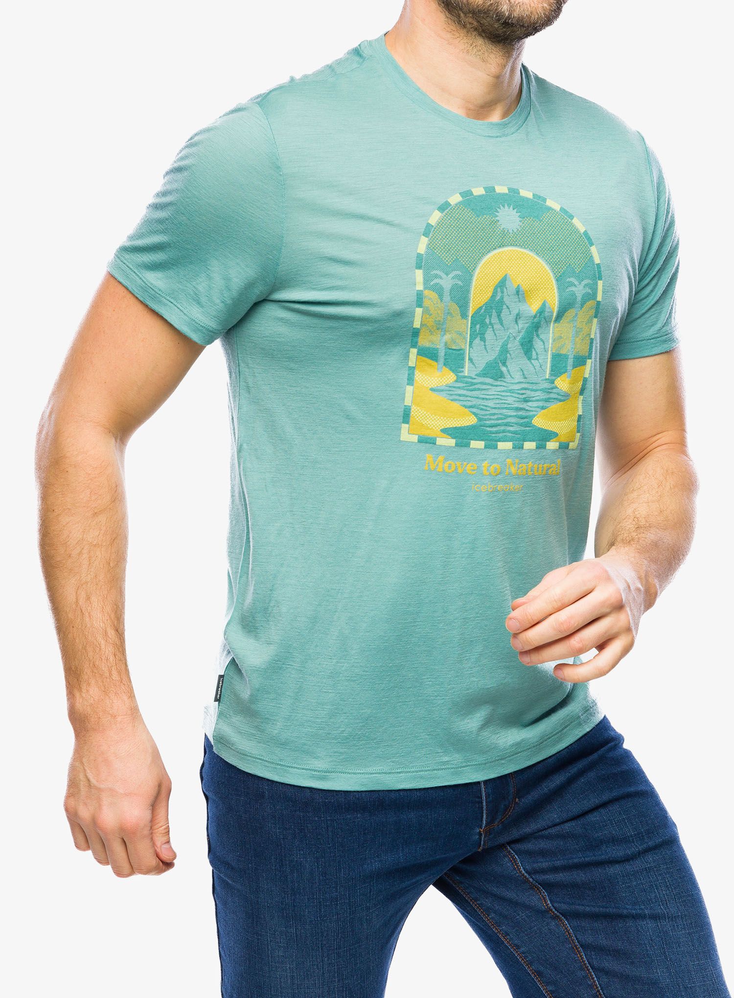 Tričko s potiskem Icebreaker Merino 150 Tech Lite III SS Tee Mountain Gateway - cloud ray