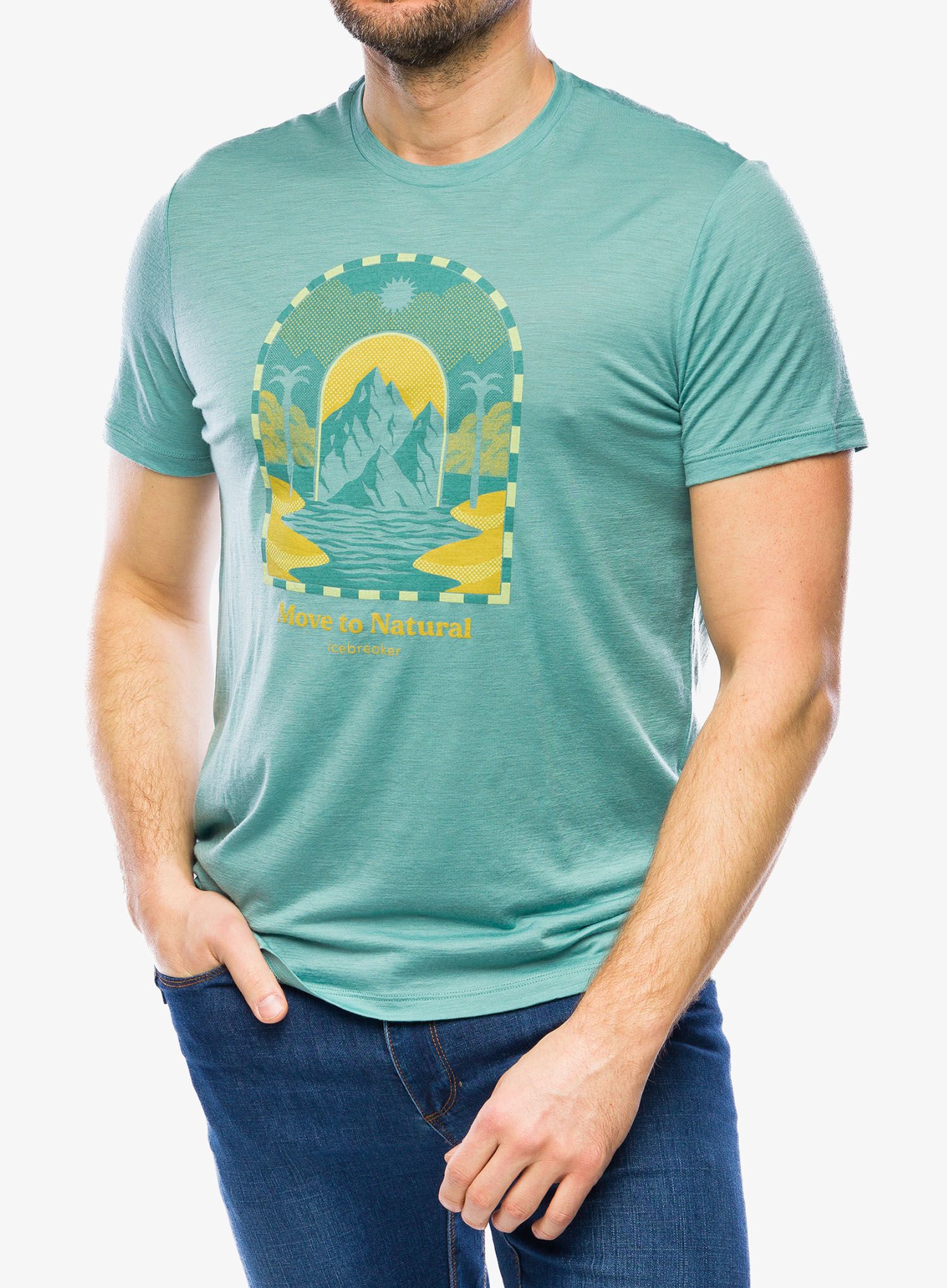 Tričko s potiskem Icebreaker Merino 150 Tech Lite III SS Tee Mountain Gateway - cloud ray