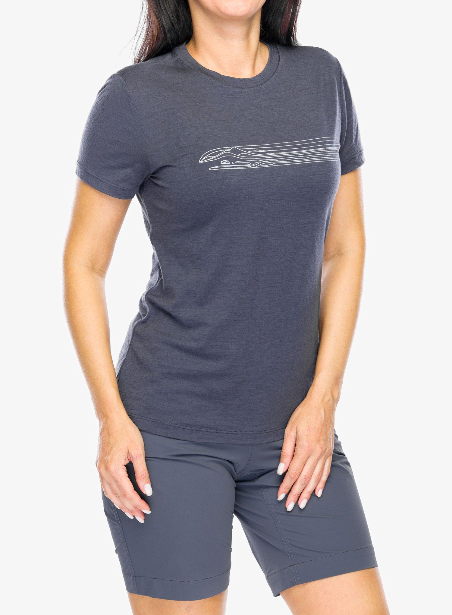 Merino triko dámské Icebreaker Merino 150 Tech Lite II SS T Camping Lines - graphite