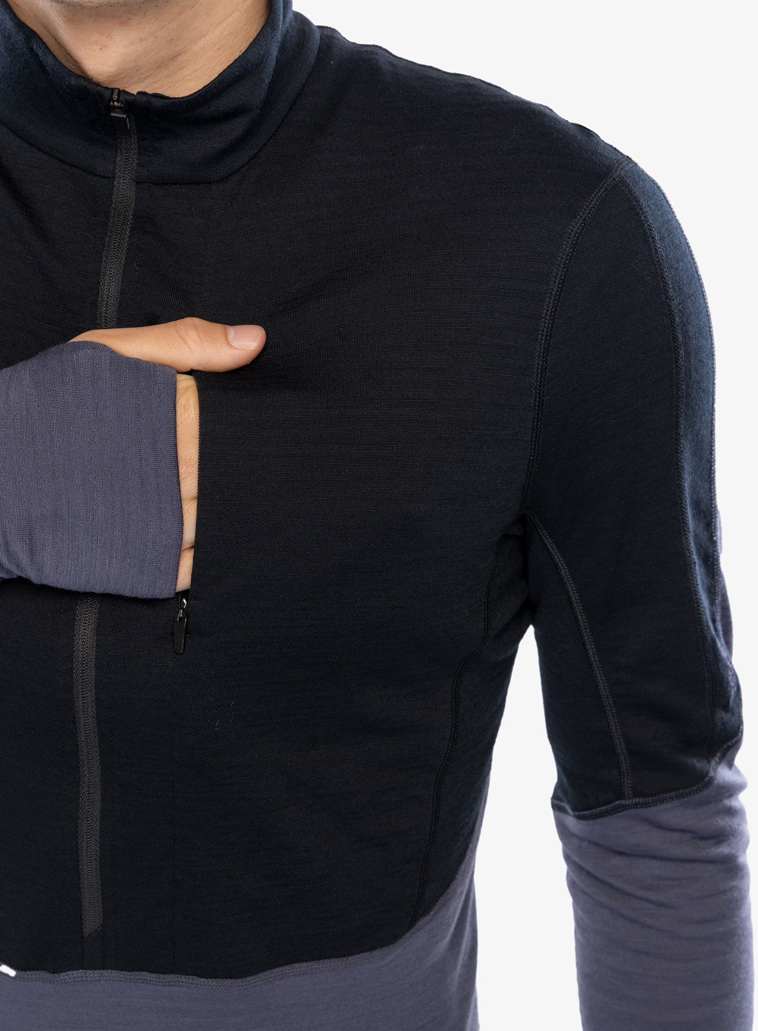 Mikina bez kapuce Icebreaker Merino 200 Realfleece Descender LS Half Zip - black/graphite/cb