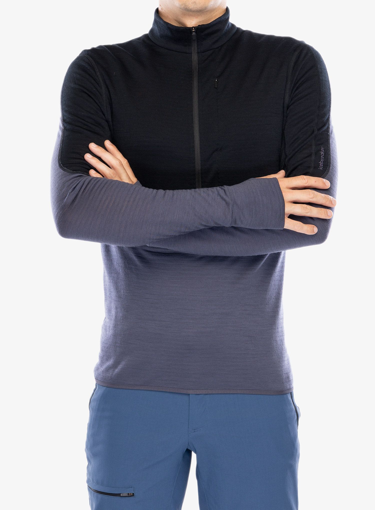 Mikina bez kapuce Icebreaker Merino 200 Realfleece Descender LS Half Zip - black/graphite/cb