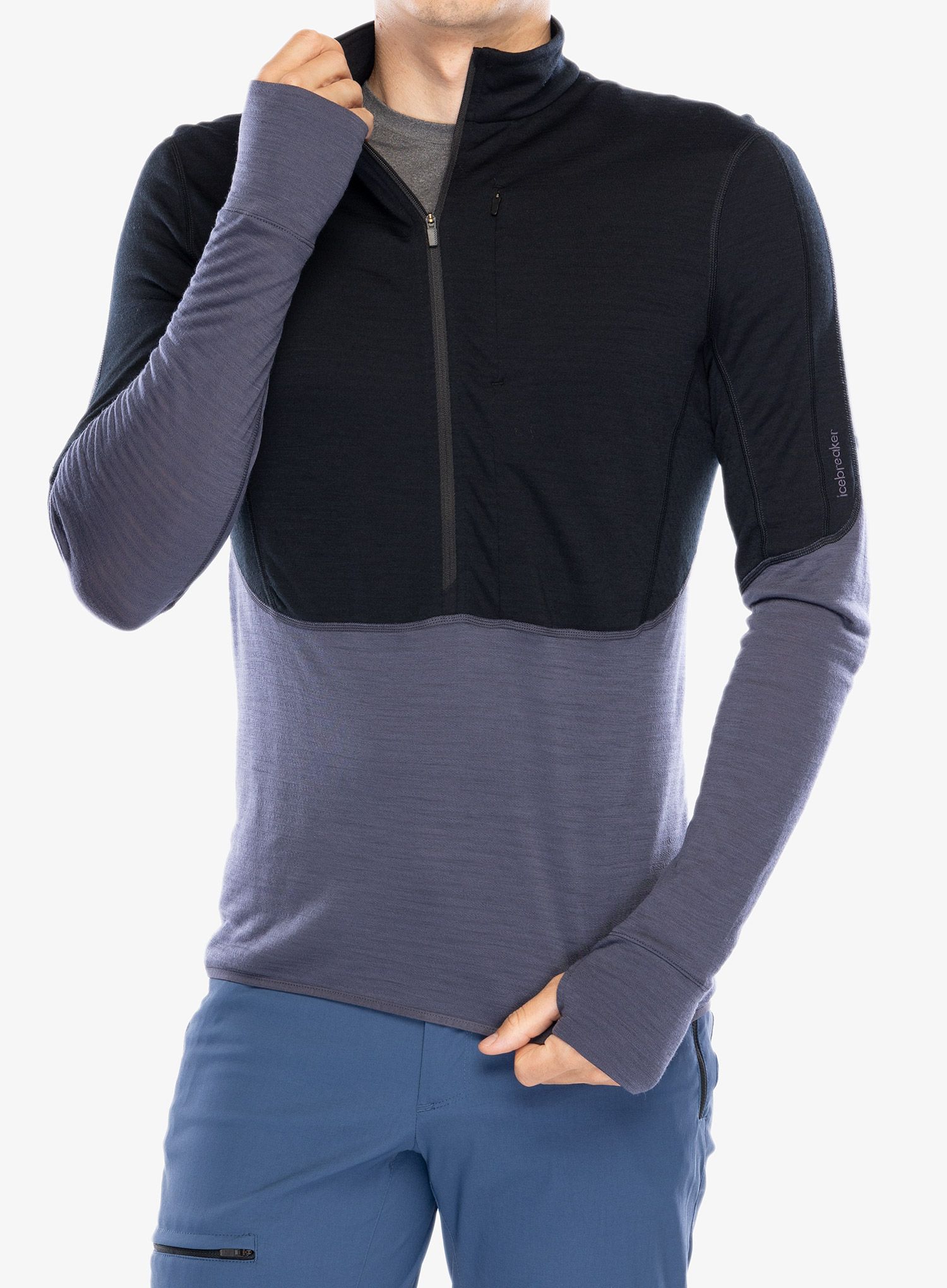 Mikina bez kapuce Icebreaker Merino 200 Realfleece Descender LS Half Zip - black/graphite/cb