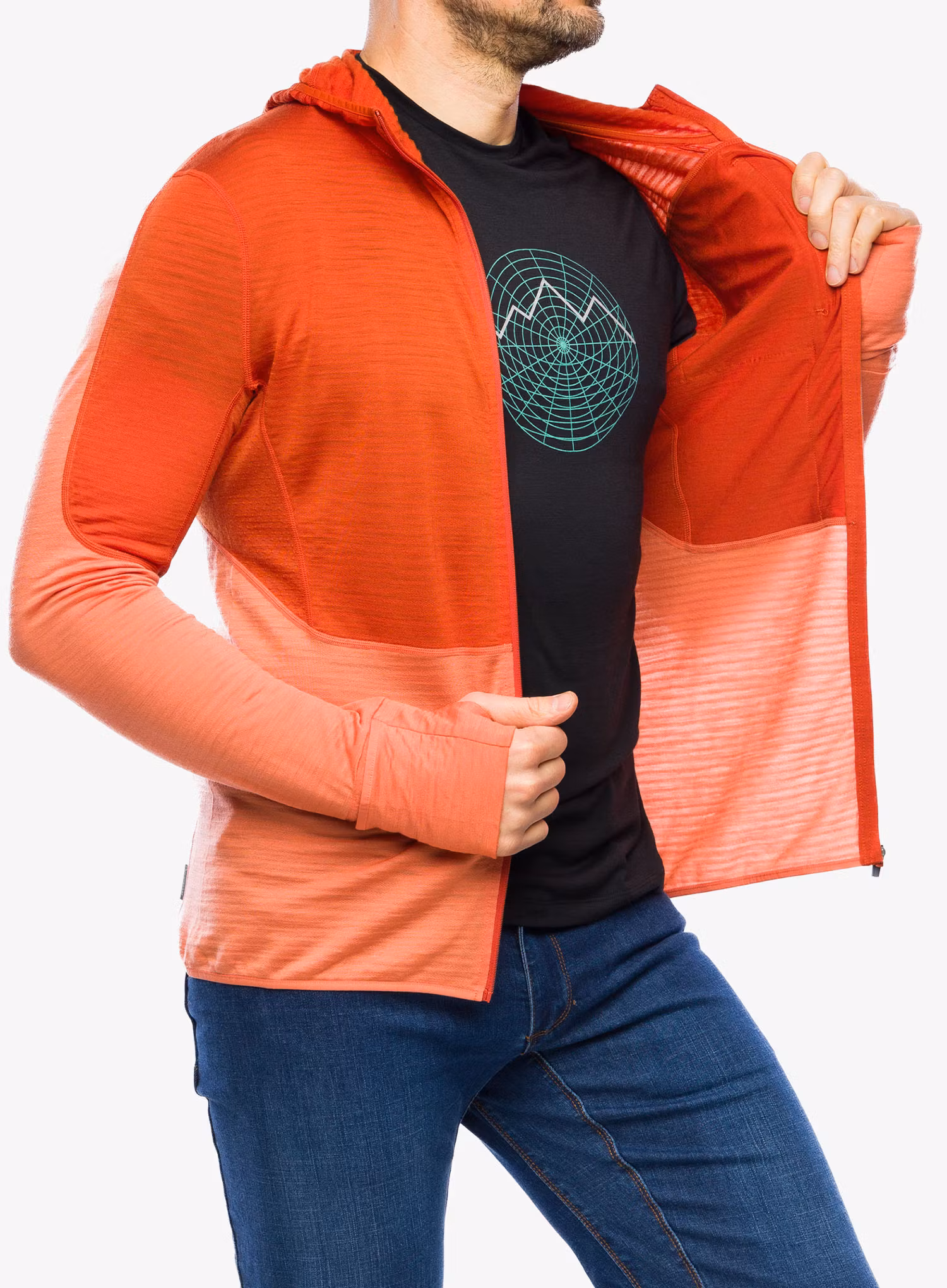 Rozepínací mikina Icebreaker Merino 200 Realfleece Descender LS Zip Hoodie - molten/ember/cb