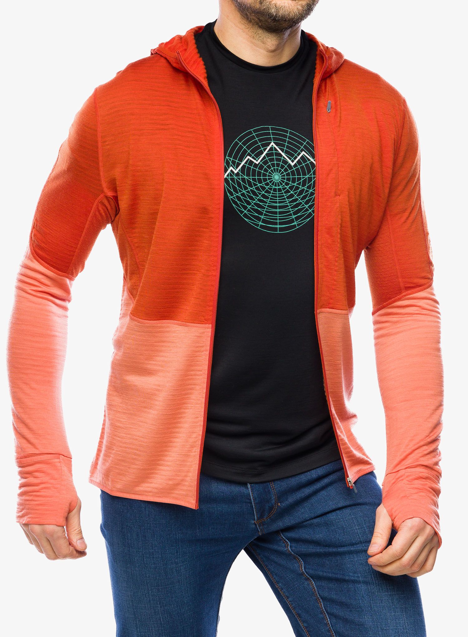 Rozepínací mikina Icebreaker Merino 200 Realfleece Descender LS Zip Hoodie - molten/ember/cb
