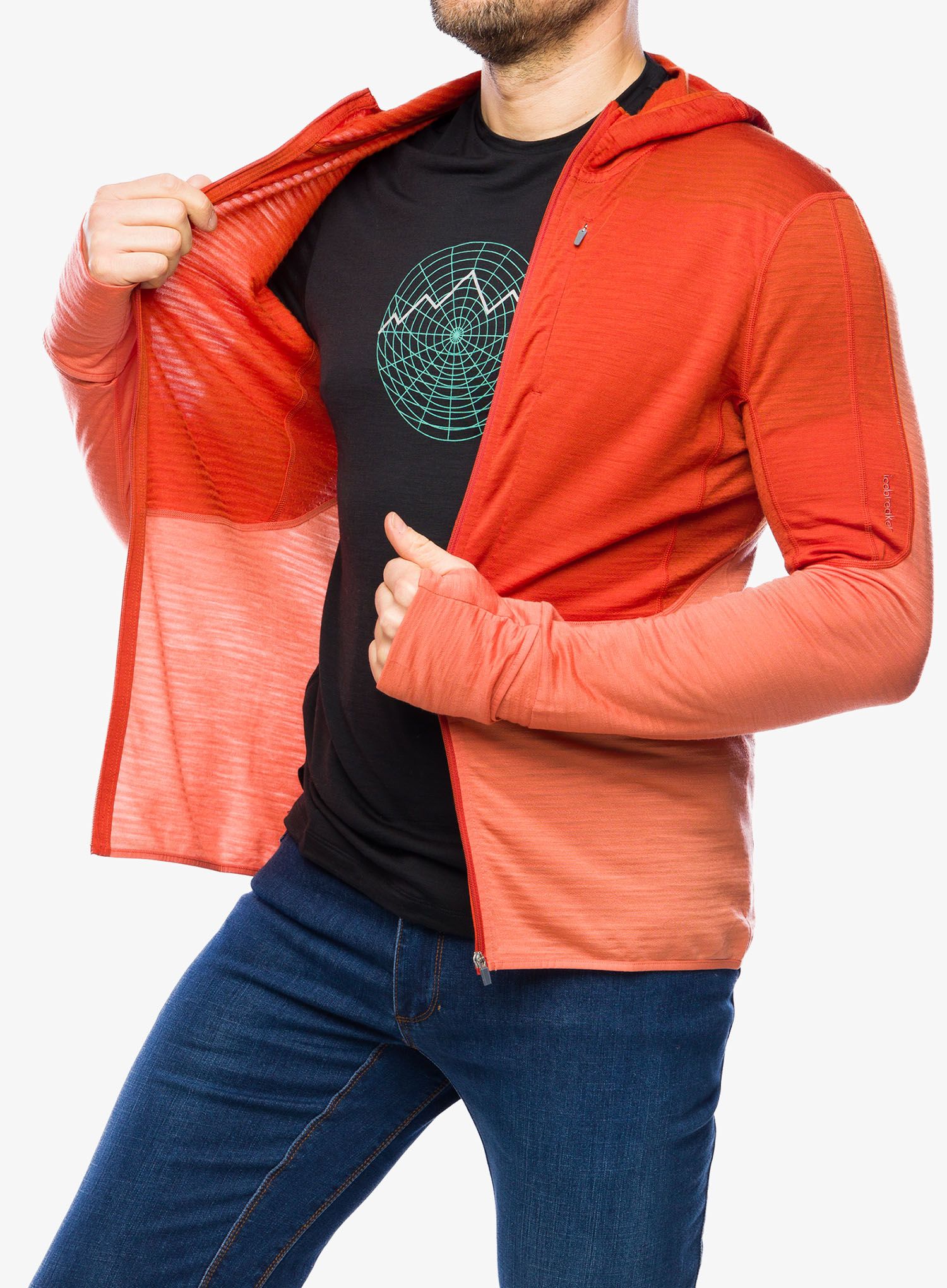 Rozepínací mikina Icebreaker Merino 200 Realfleece Descender LS Zip Hoodie - molten/ember/cb