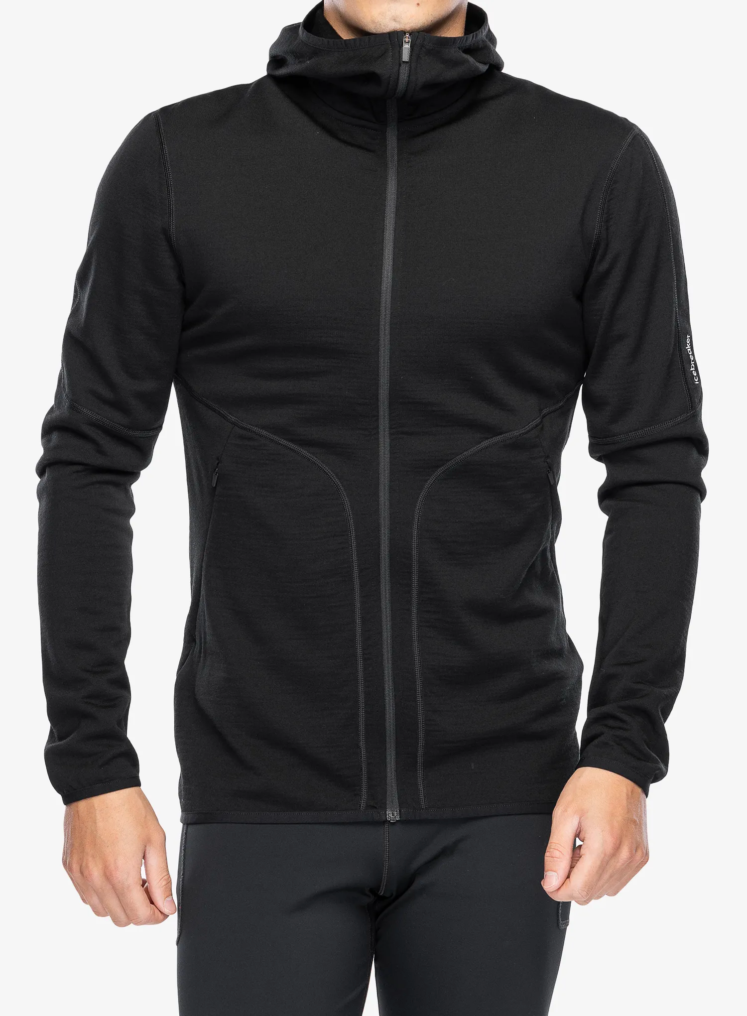 Mikina s kapucí Icebreaker Merino 560 Realfleece Elemental II LS Zip Hood - black
