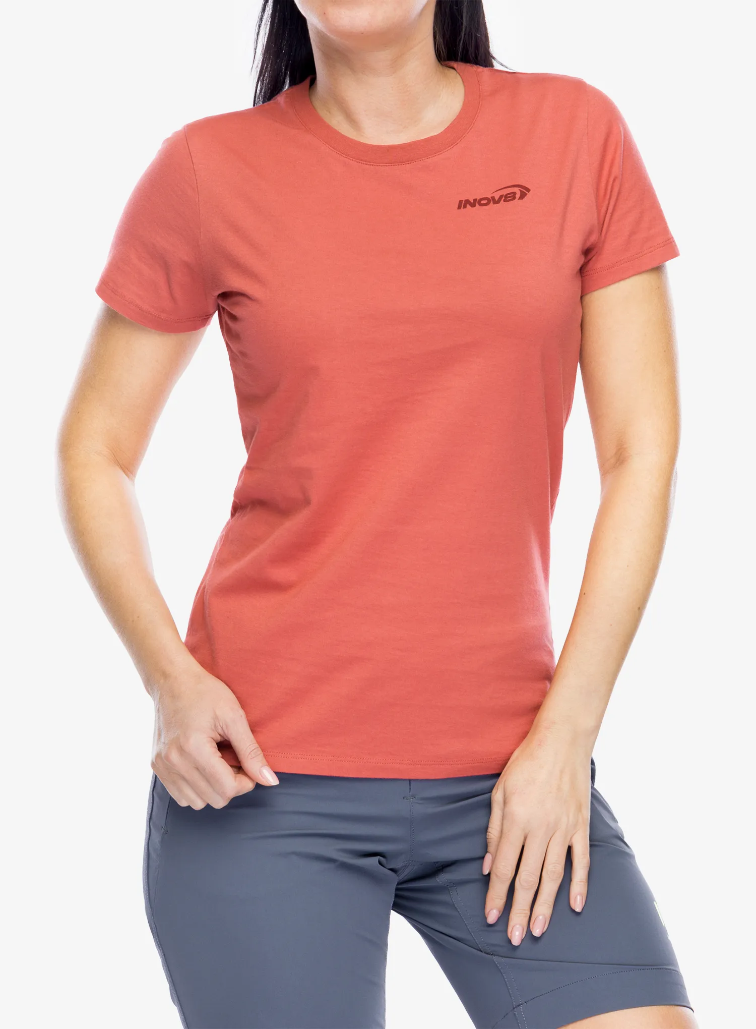 Bavlněné tričko dámské Inov-8 Graphic T-Shirt Footprints - dusty rose