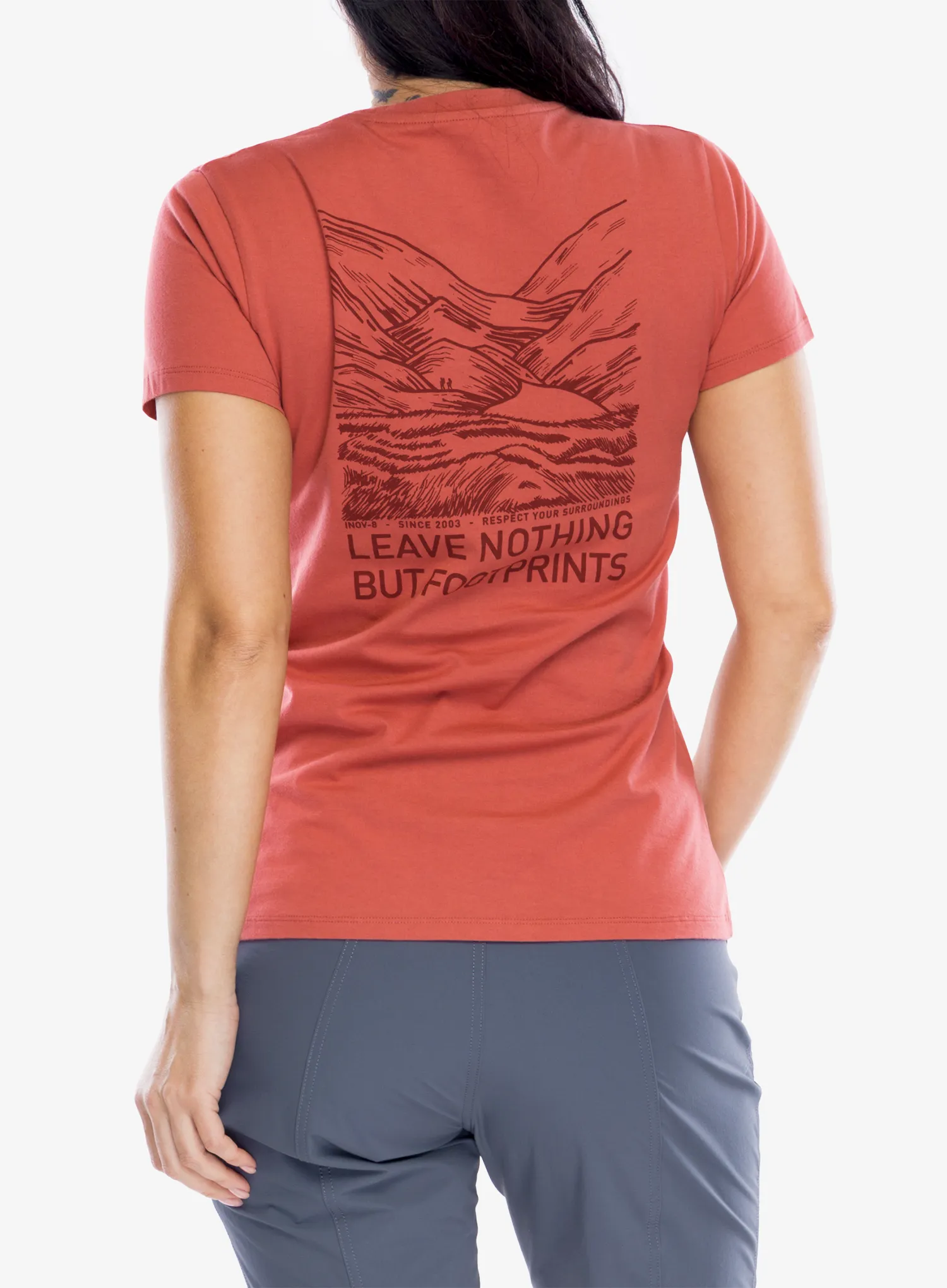 Bavlněné tričko dámské Inov-8 Graphic T-Shirt Footprints - dusty rose