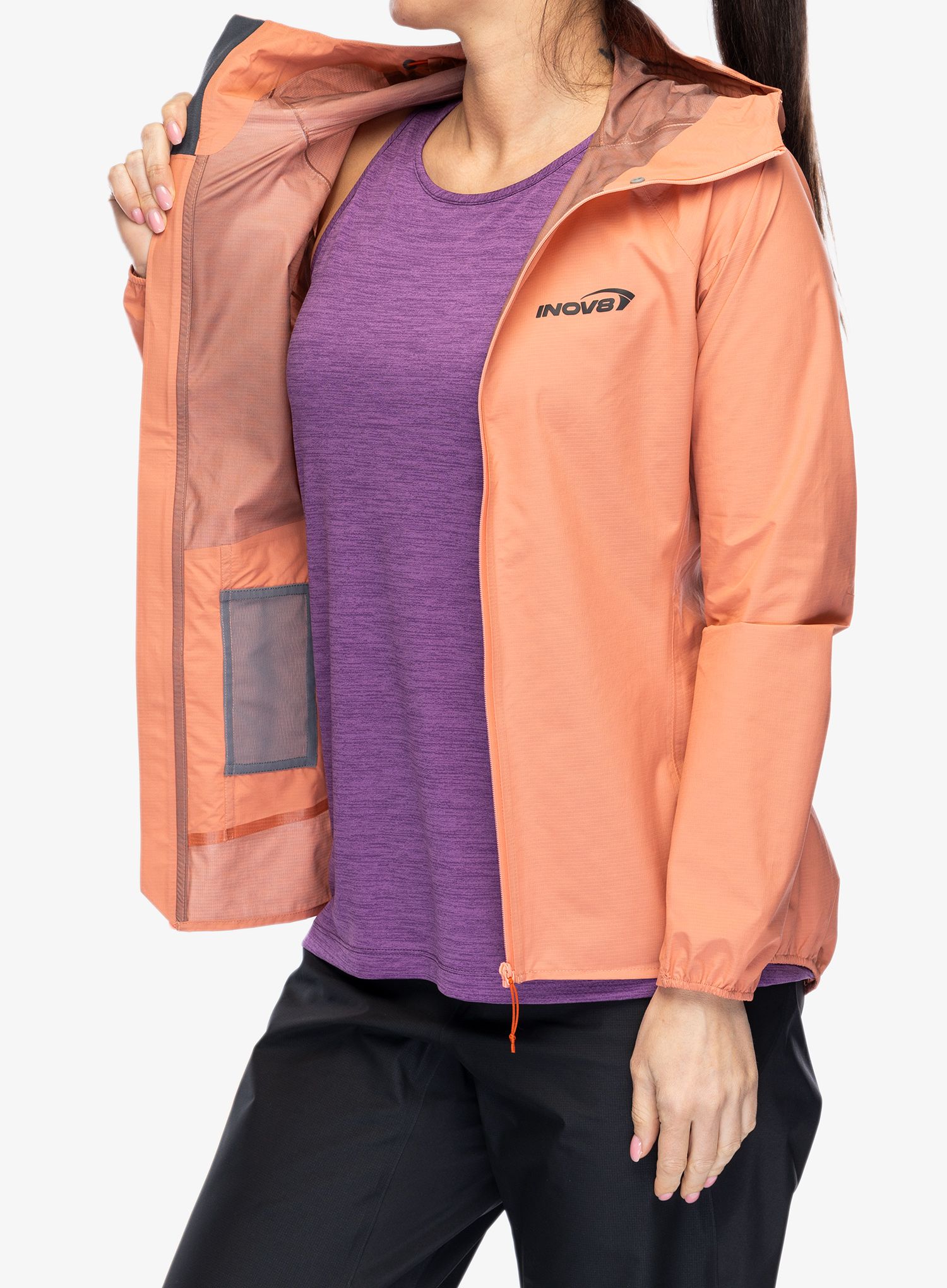 Bunda na běhání dámská Inov-8 Stormshell FZ V2 - coral