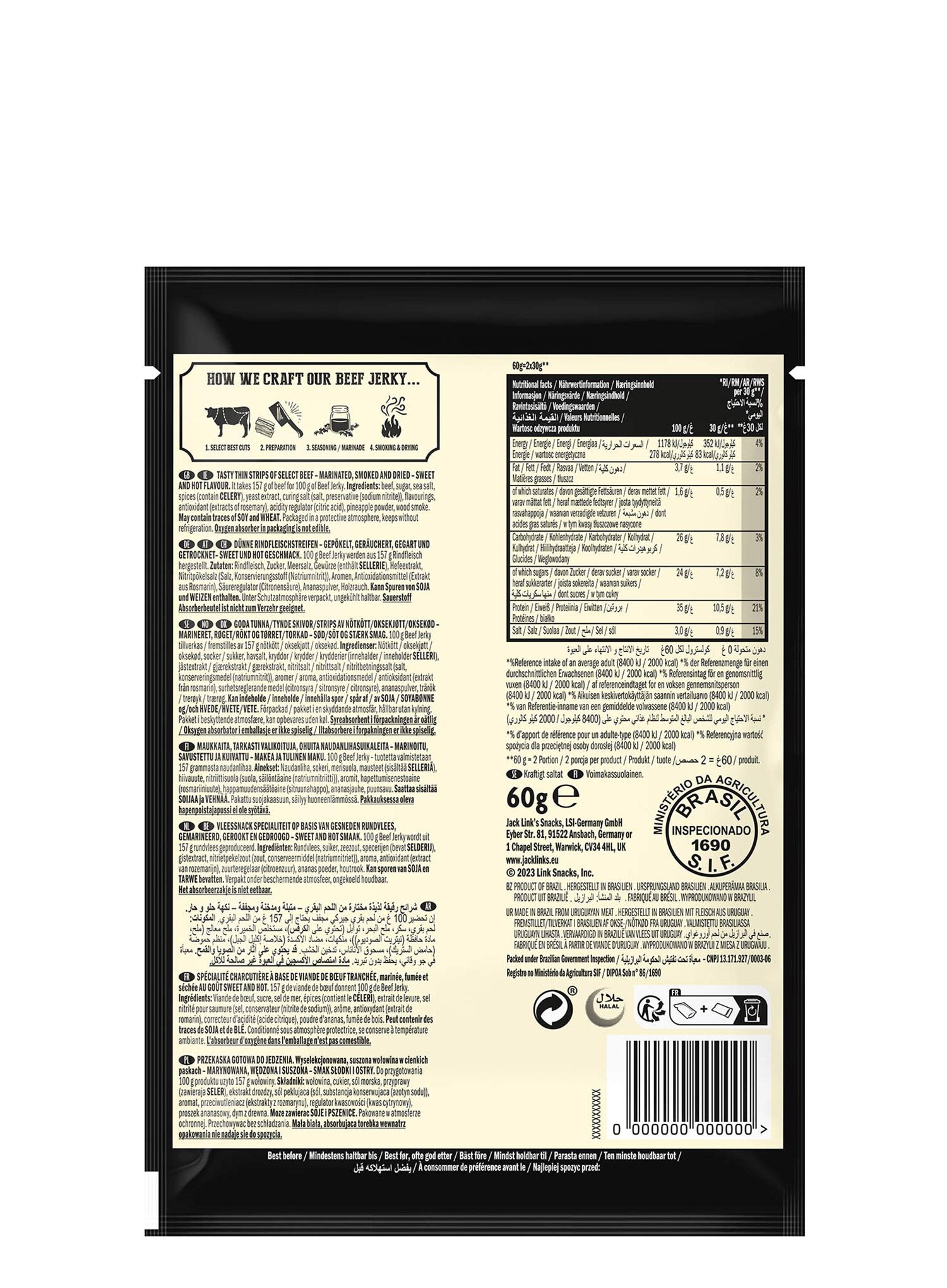 Sušené hovězí maso Jack Link's Beef Jerky Sweet & Hot 60 g