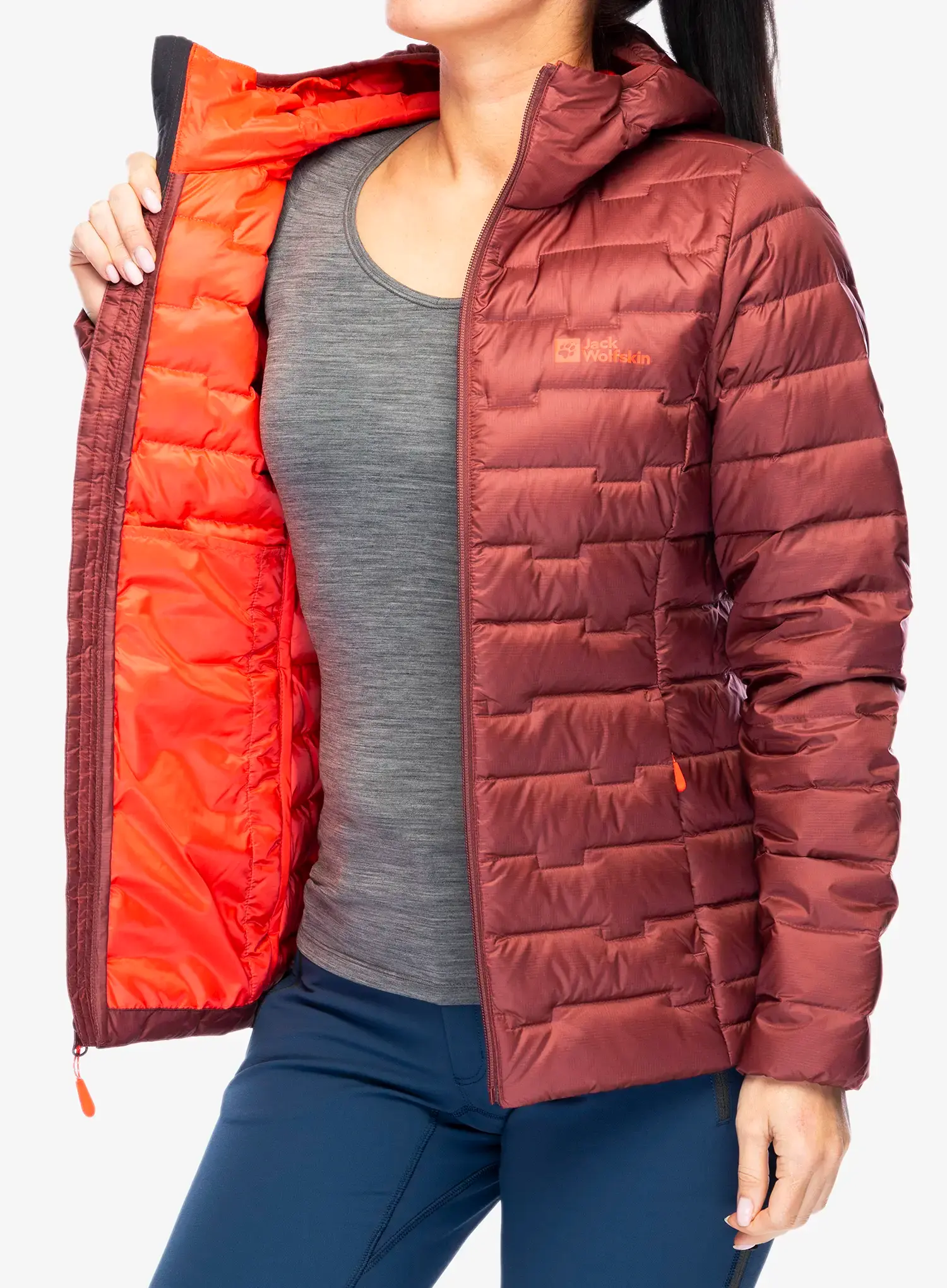 Dámská péřová bunda Jack Wolfskin Passamani Down Hoody - red ochre