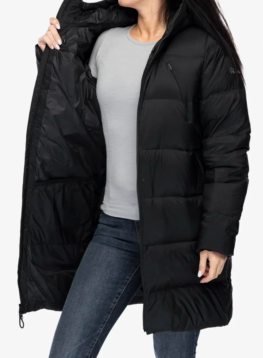 Dámský péřový kabát Jack Wolfskin Wandermood Down Parka - granite black