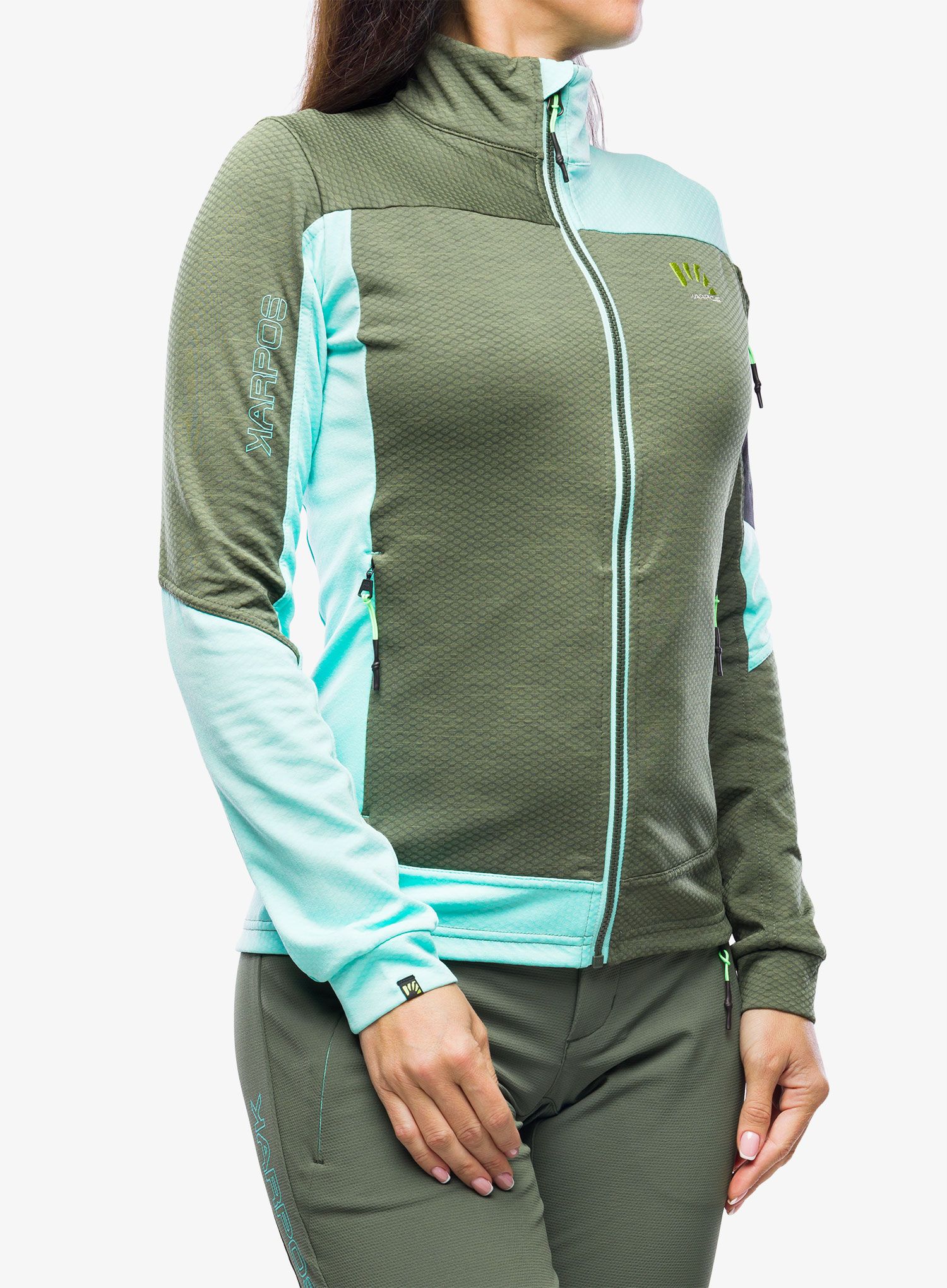 Dámská mikina bez kapuce Karpos Cherz Fleece - thyme/aqua sky