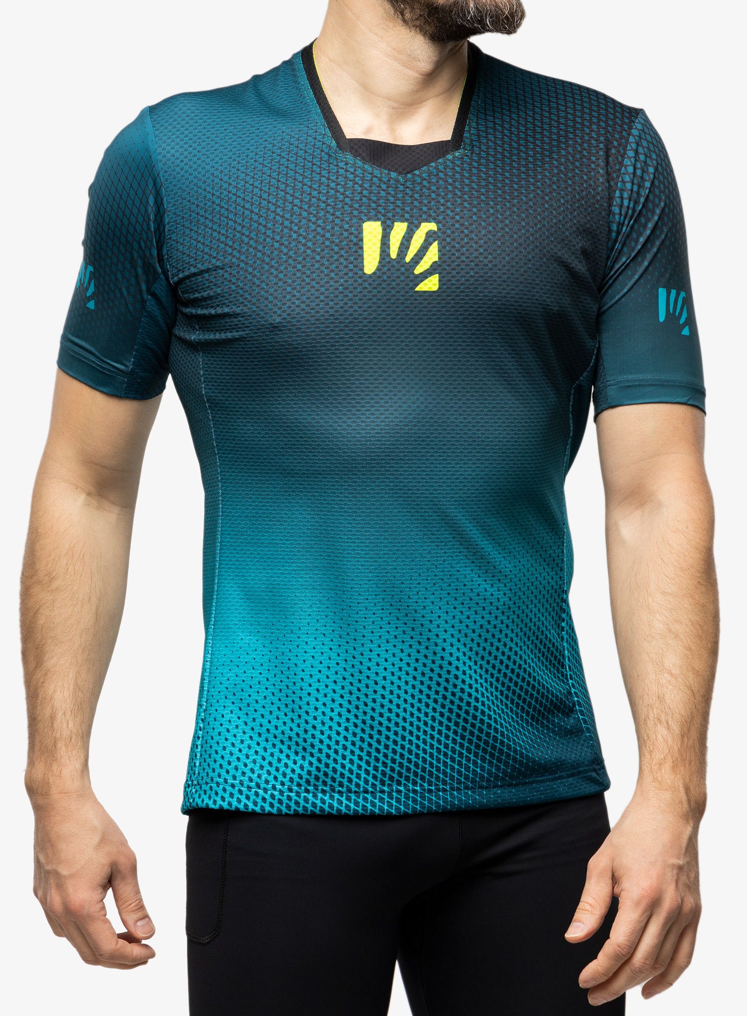 Cyklistické triko Karpos Val Di Dentro Tee - black/enamel blue/yellow fluo