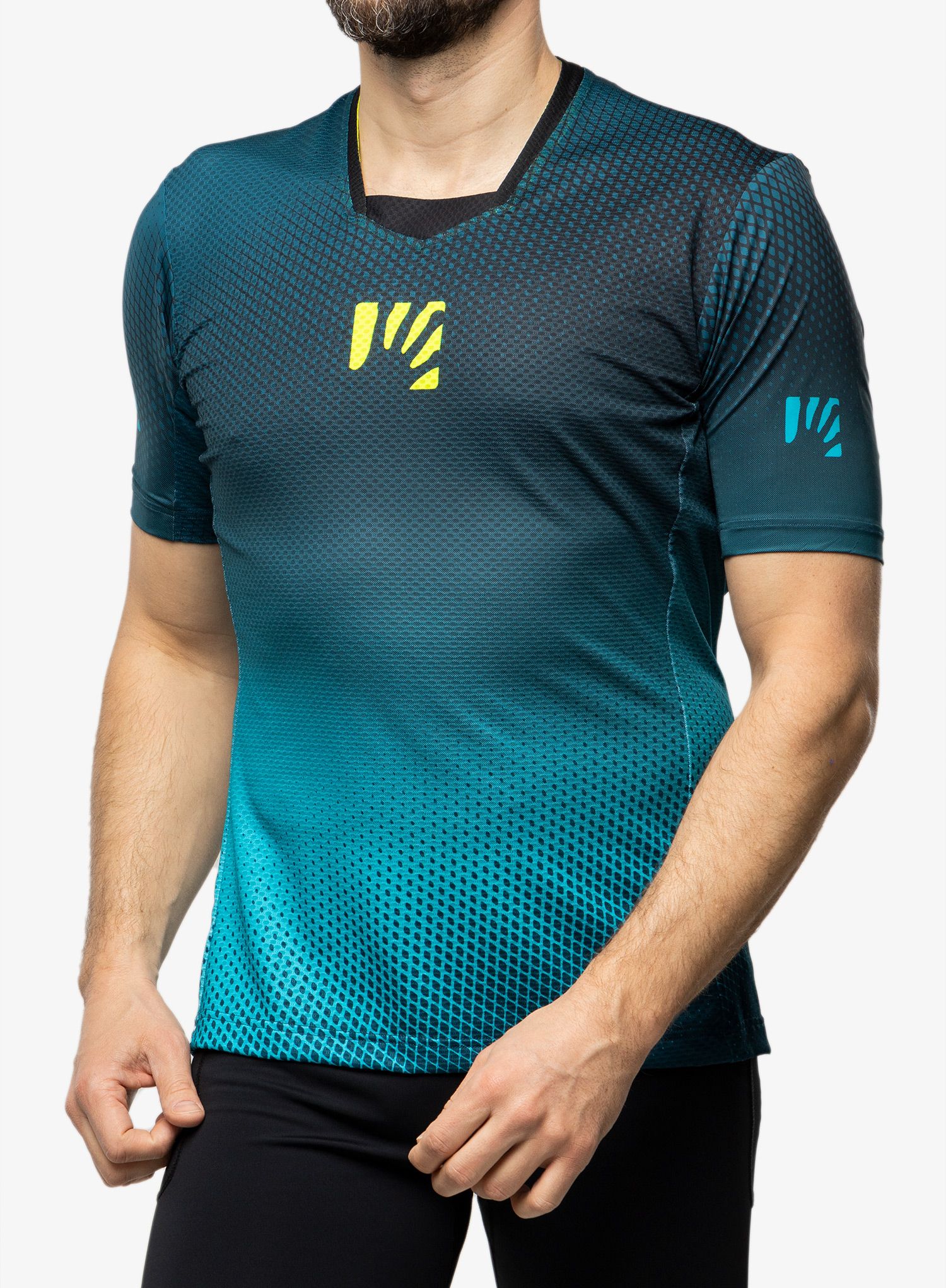 Cyklistické triko Karpos Val Di Dentro Tee - black/enamel blue/yellow fluo