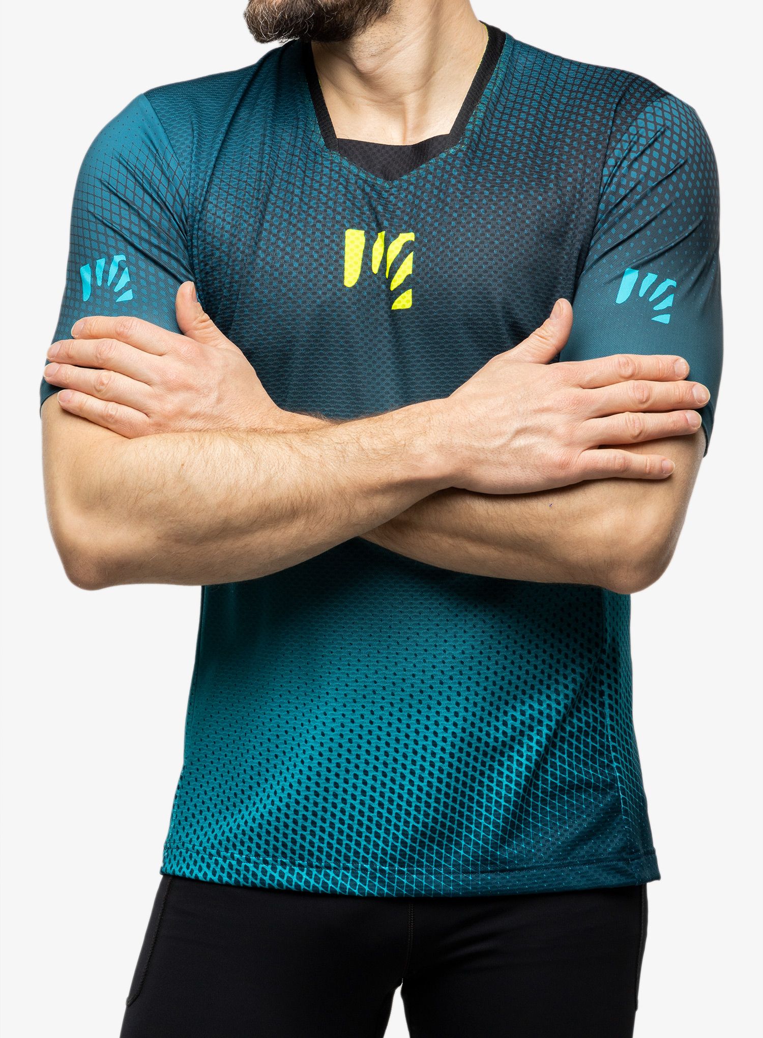 Cyklistické triko Karpos Val Di Dentro Tee - black/enamel blue/yellow fluo