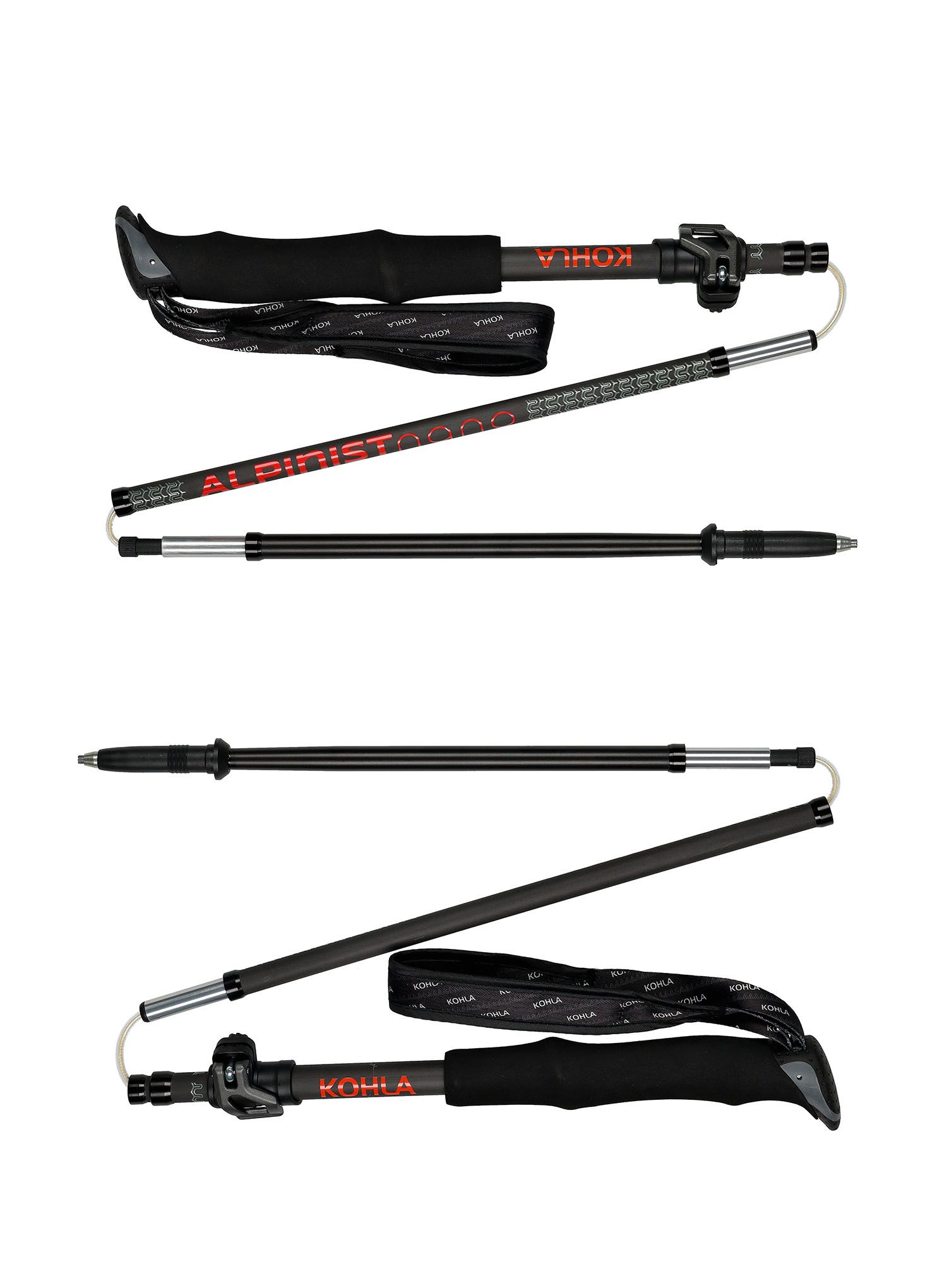 Trekingové hůlky karbonové Kohla Alpinist Nano - black/red orange/iceberg green