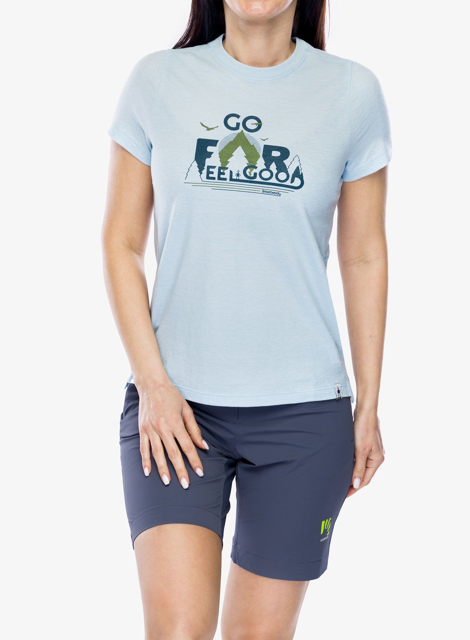 Merino triko dámské Smartwool Go Far Feel Good Graphic Short Sleeve - winter sky heather