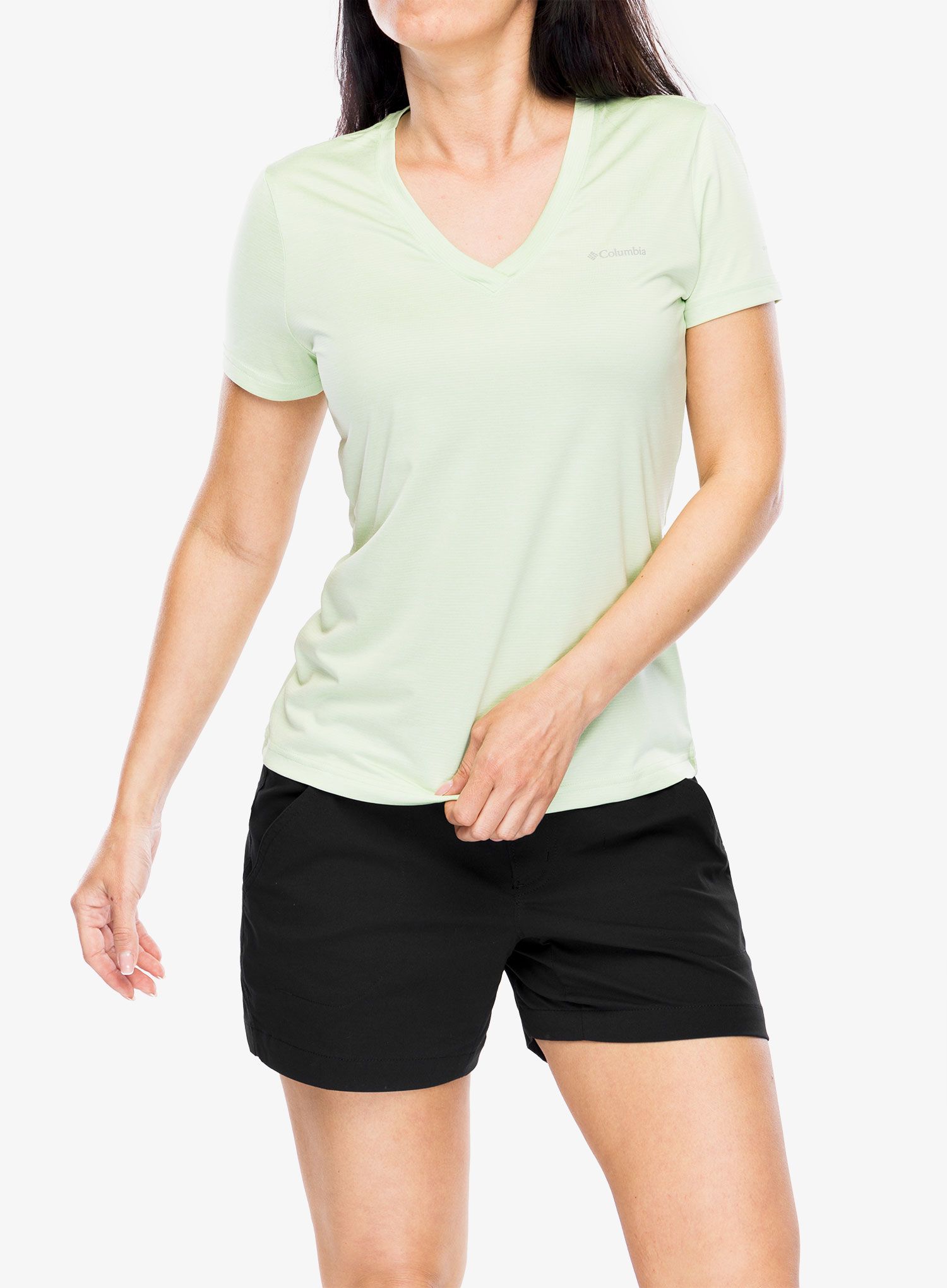 Dámské rychleschnoucí triko Columbia Hike S/S V Neck - sage leaf heather