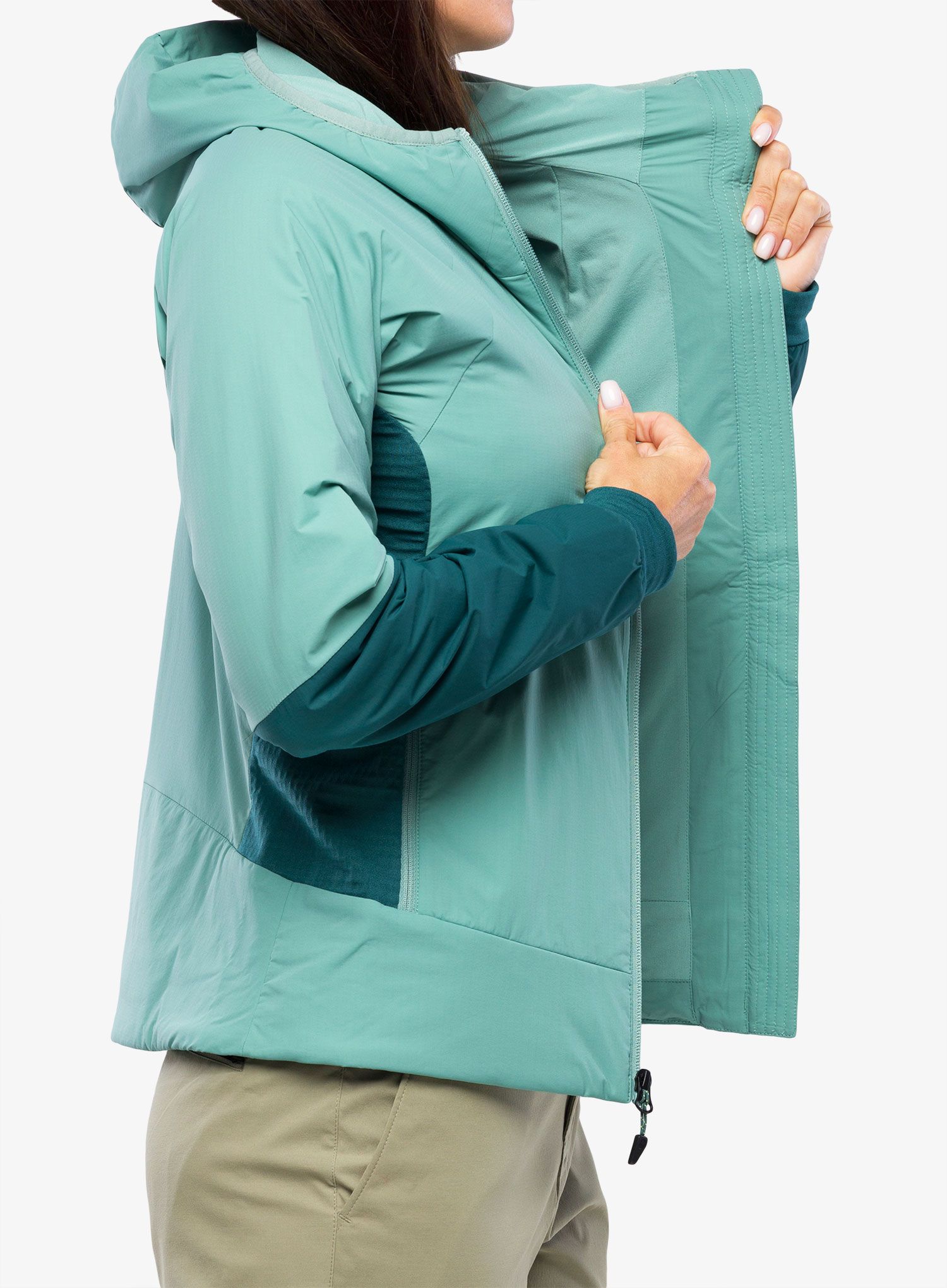 Hybridní bunda dámská Marmot Novus LT Hybrid Hoody - blue agave/dark jungle