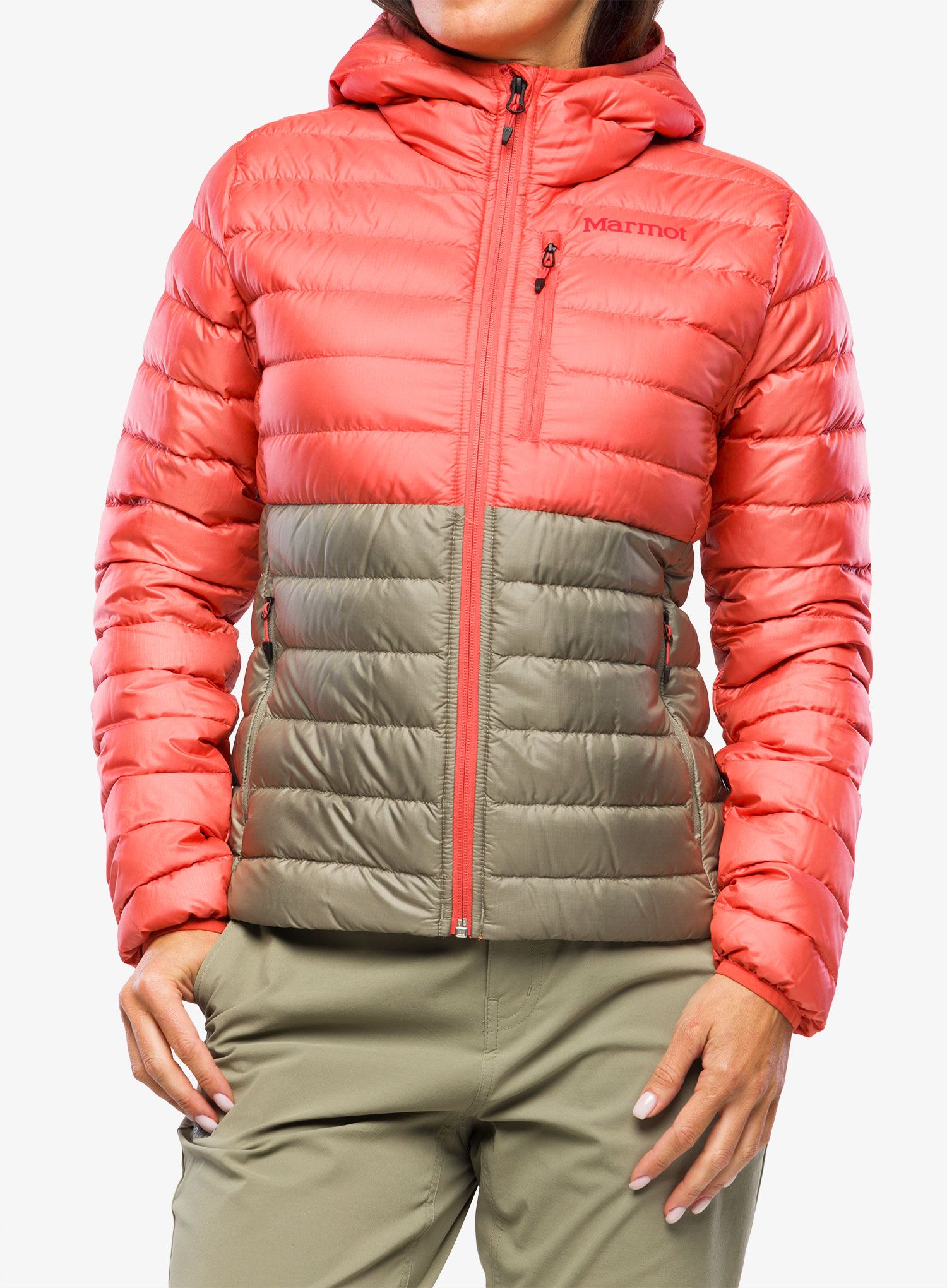 Dámská péřová bunda Marmot Highlander Hoody - grapefruit/vetiver